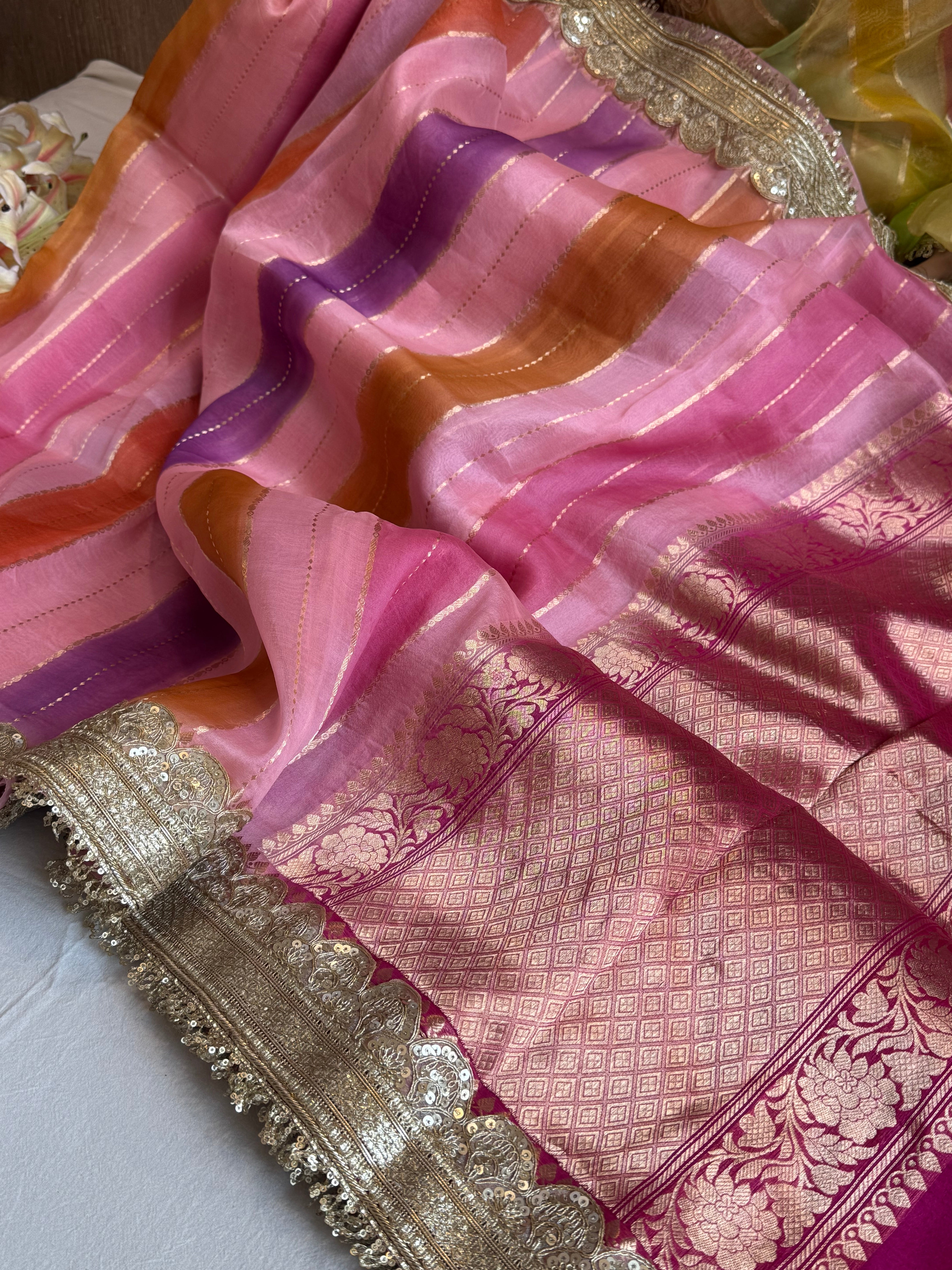 Rangeela edit kora silk striped rangkaat kadhwa weaving saree