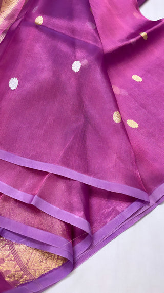 Pure banarasi magenta purple tissue silk handwoven kadhwa buti saree with kadhwa intricate border buti weaving