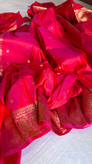 Banarasi fuschia pink katan silk kadhwa suit set