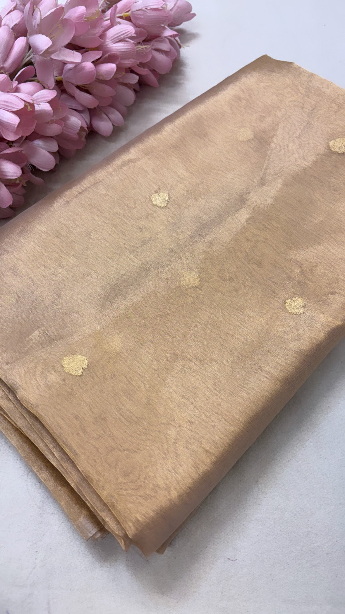 Golden tissue silk dyeable kadhwa buti fabric