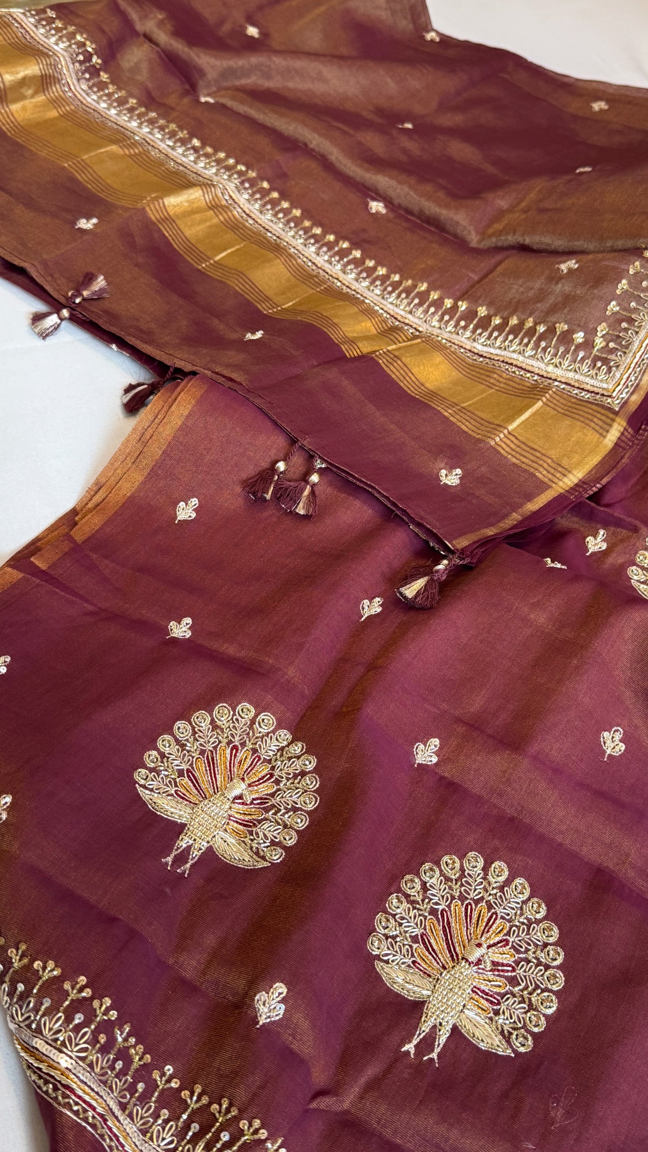 Grapewine purple mul cotton tissue silk hand embroidered kadhwa suit sets