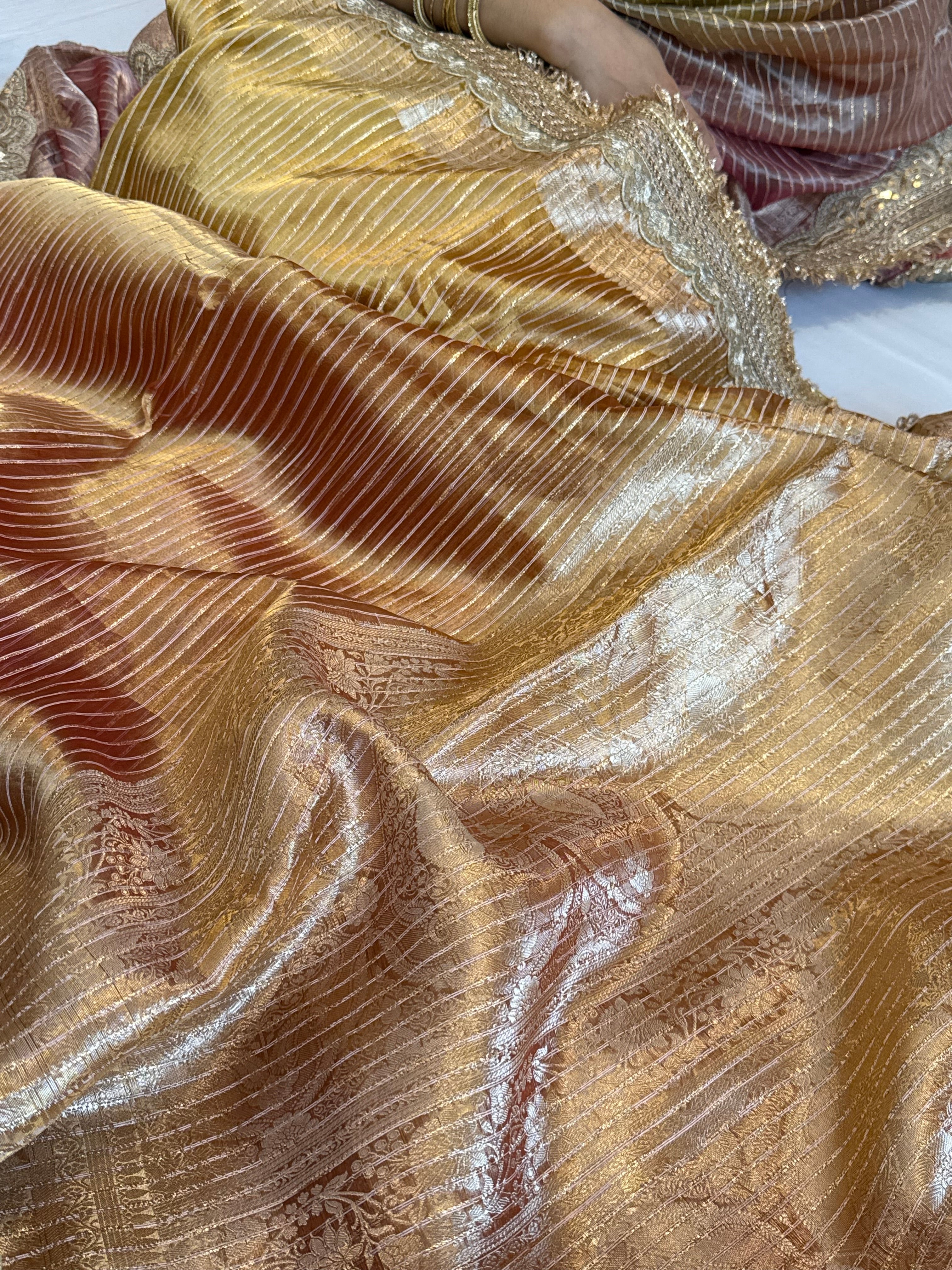 Maharani rang birangi tissue silk zari striped kadhwa saree