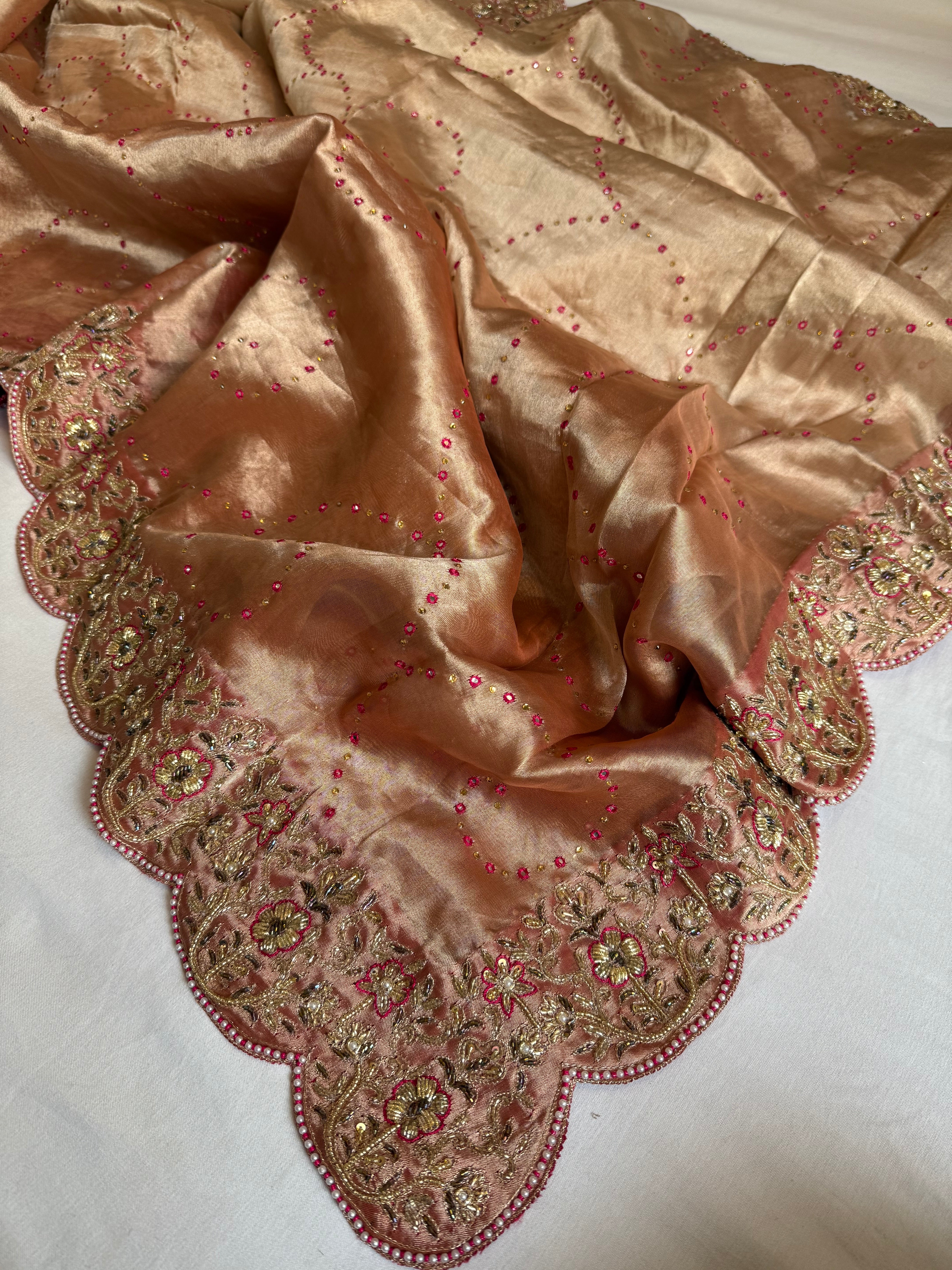 Umrao jaan inspired double diamond tissue silk zardozi work hand embroidered saree