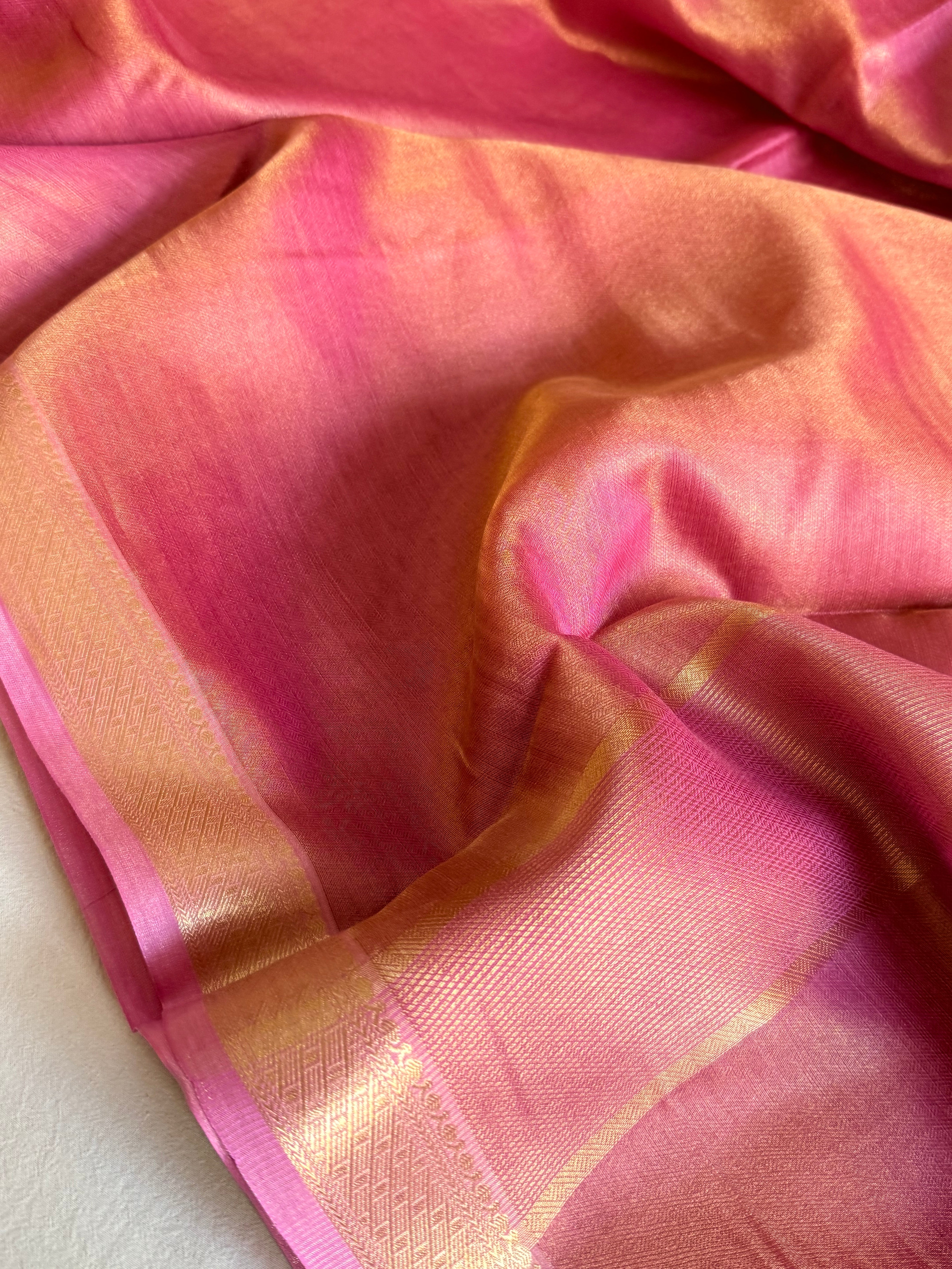 Below 10k - Banarasi pashmina tissue gorgette soft silk kadhwa border saree
