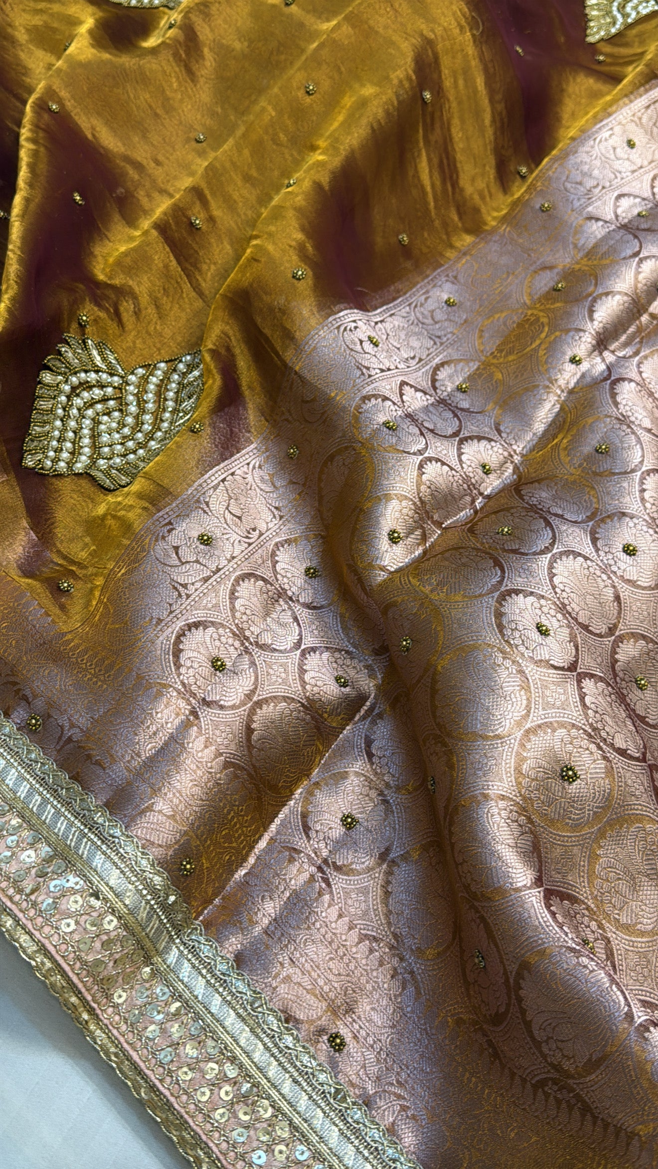 Kanjivaram gold tissue silk hand embroidered kadhwa saree