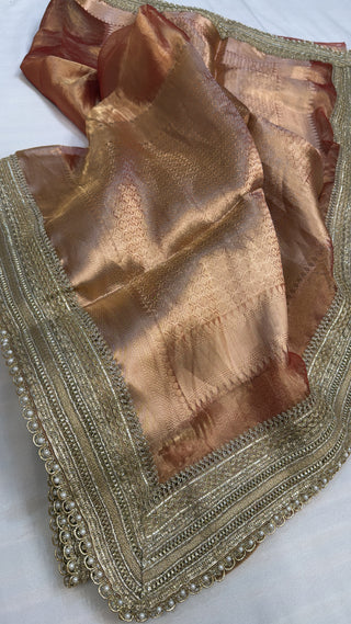 Maharani rust red tissue silk saree