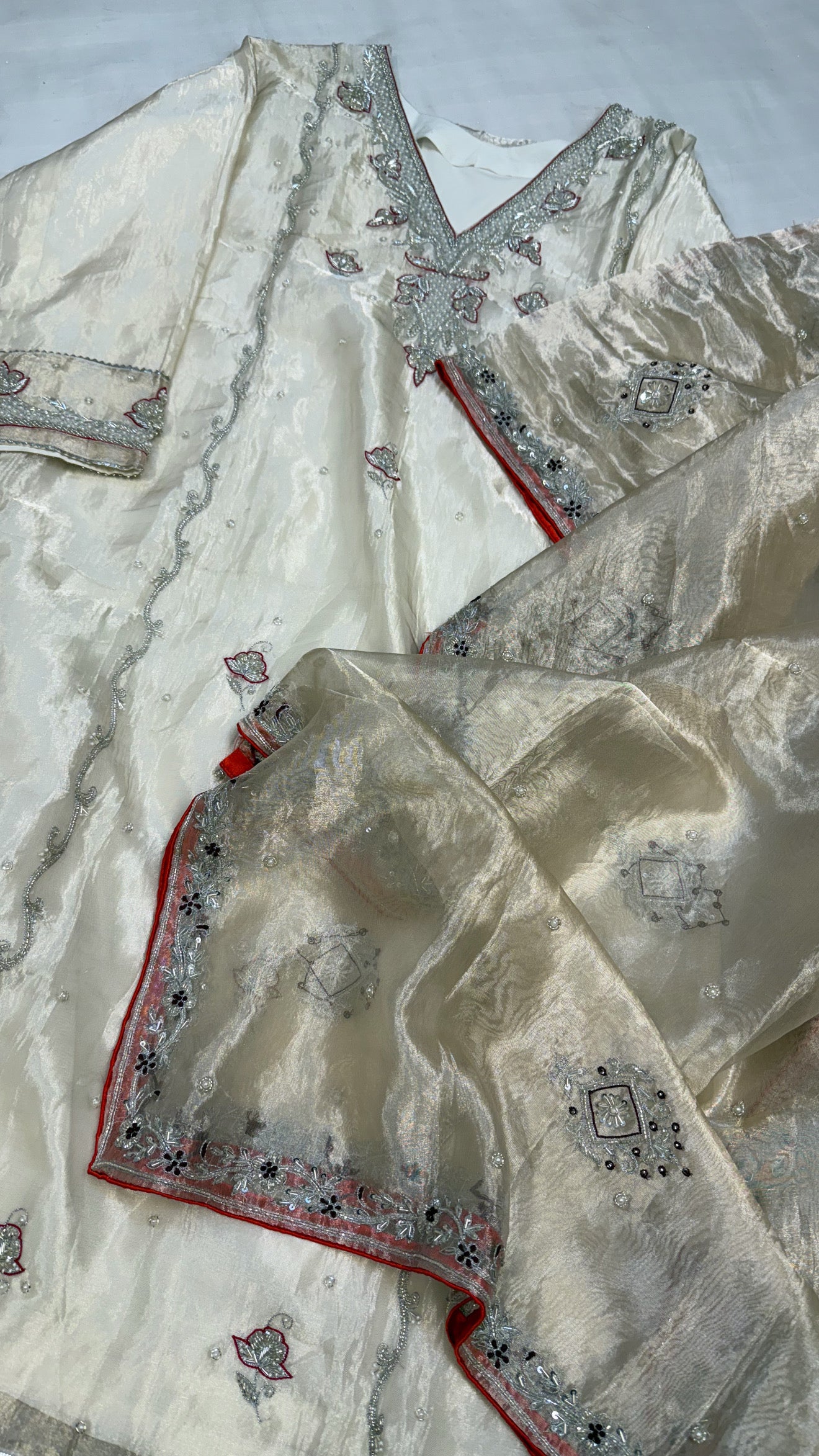 Dulhan ka joda - Ivory tissue silk heavy hand embroidered zardozi suit set