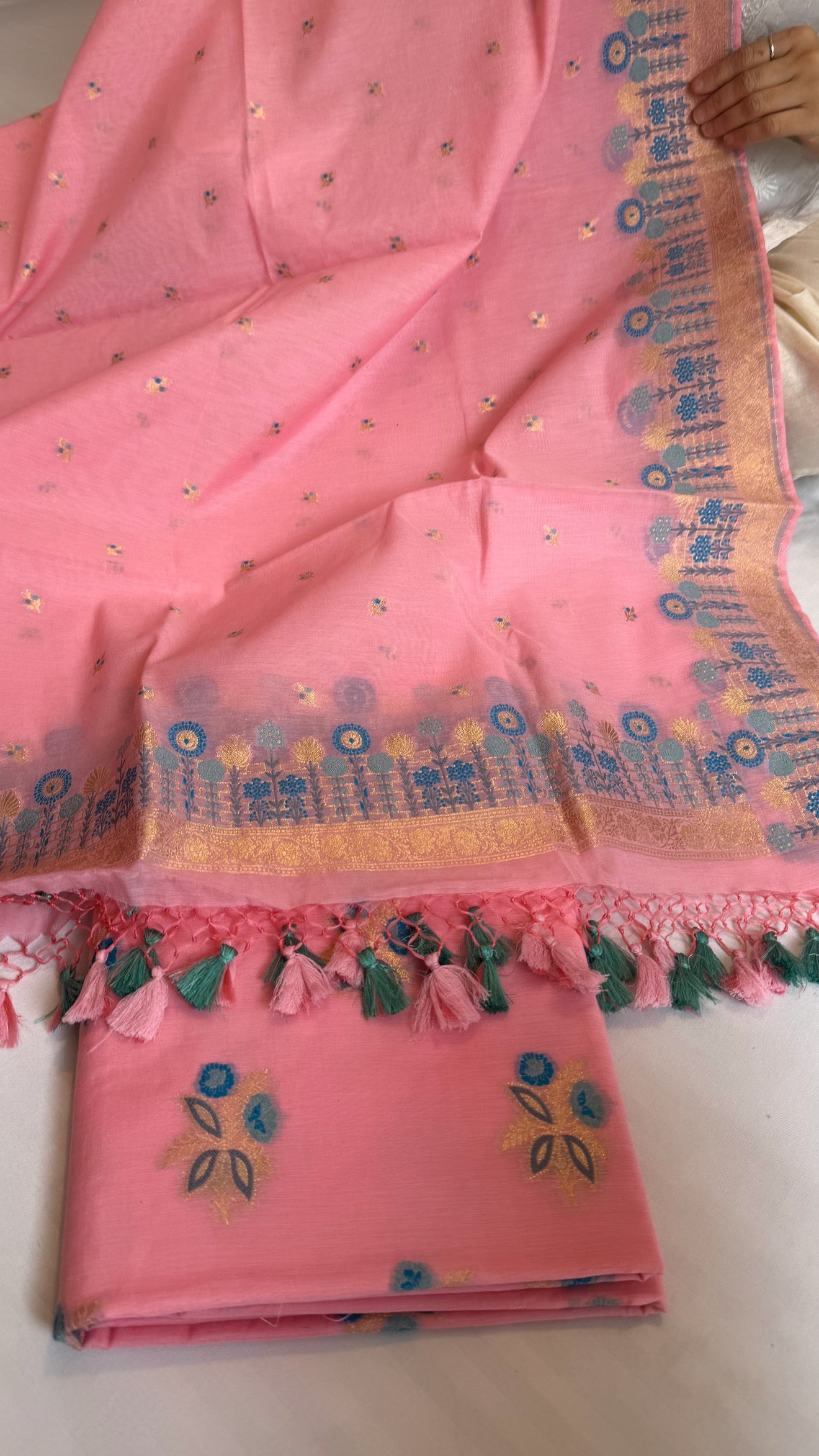 Banarasi cotton resham meenakari kadhwa suit set