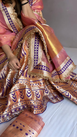 Peach tissue silk kali wala lehenga