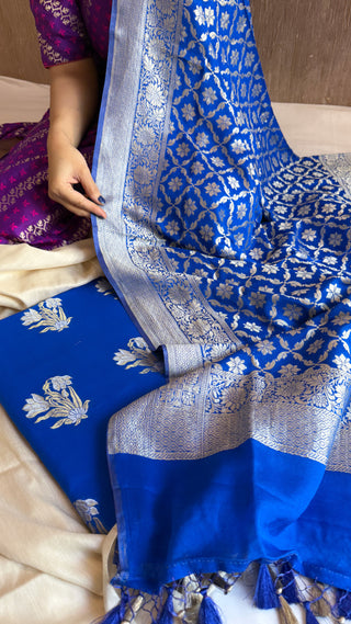 Ink blue gorgette kadhwa sona rupa jaal suit set