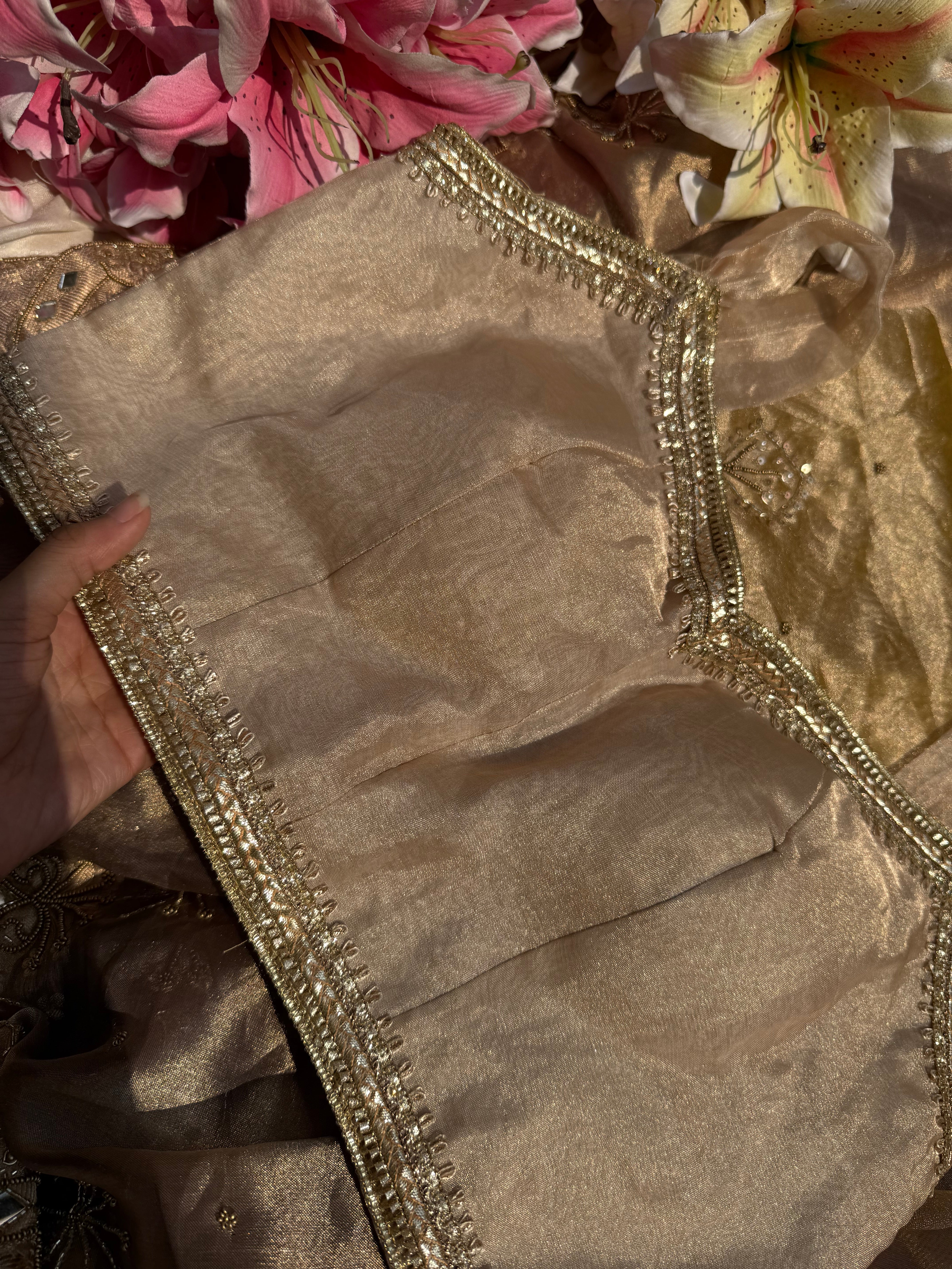 Champagne gold tissue silk free size blouse piece