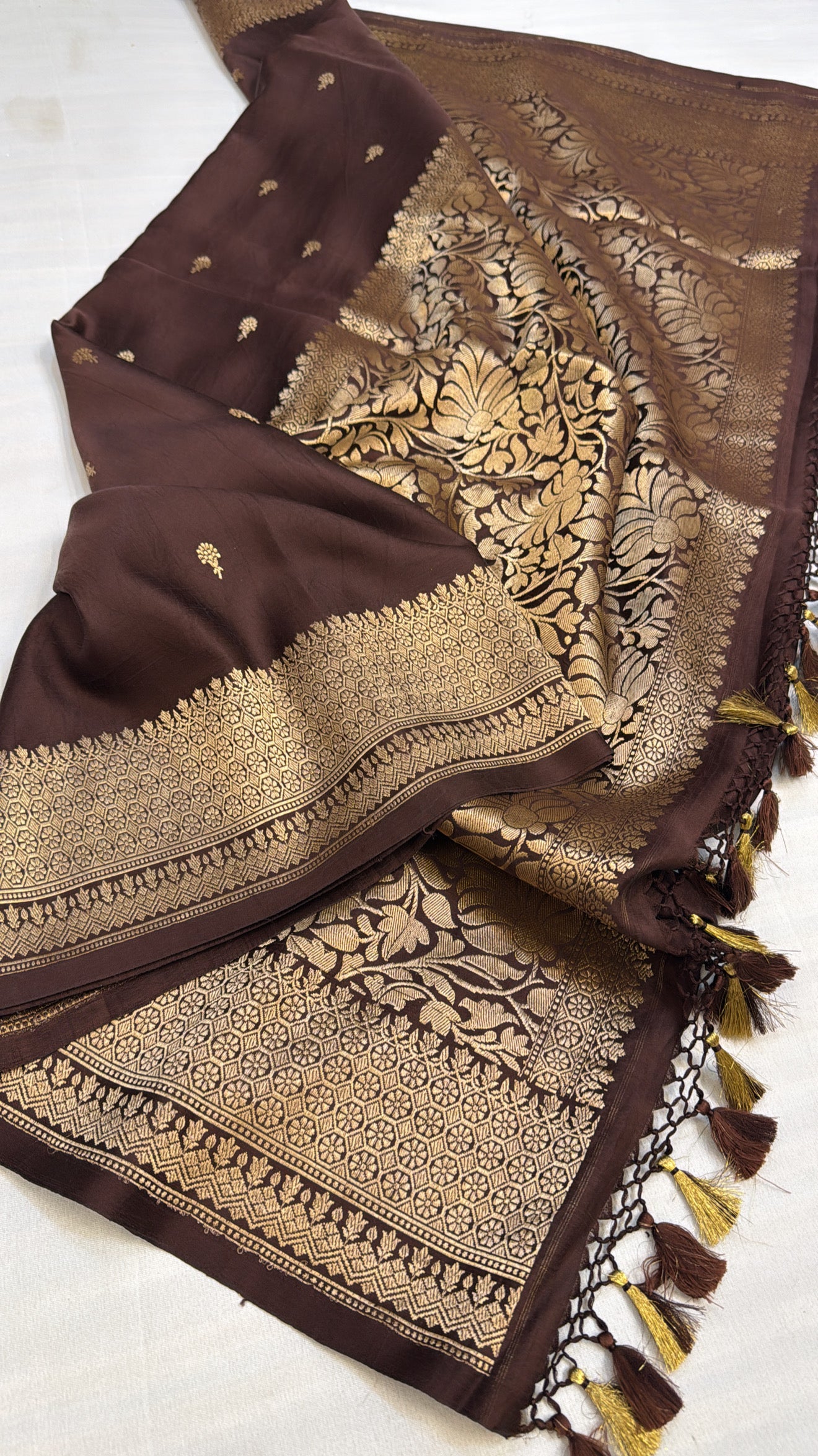 Mashru satin silk chocolate brown shade banarasi saree