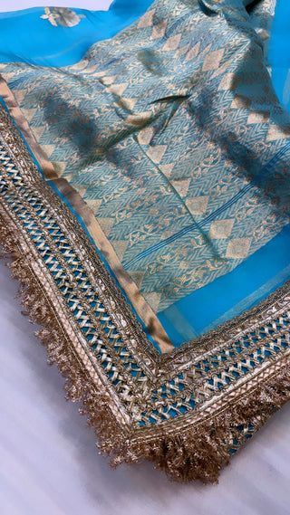 Neela samundar shade leela kora silk kadhwa buti saree