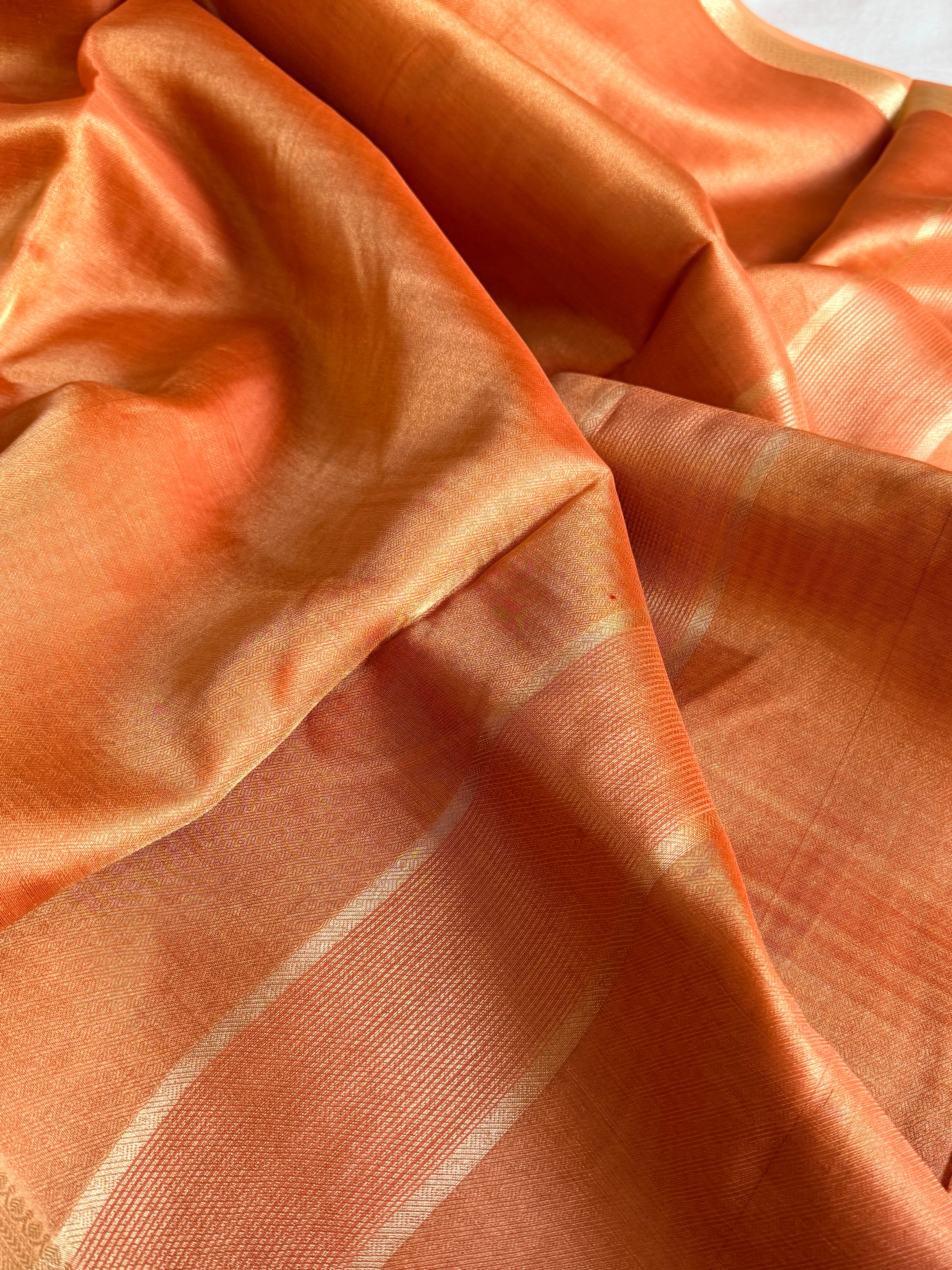 Below 10k - Banarasi pashmina tissue gorgette soft silk kadhwa border saree