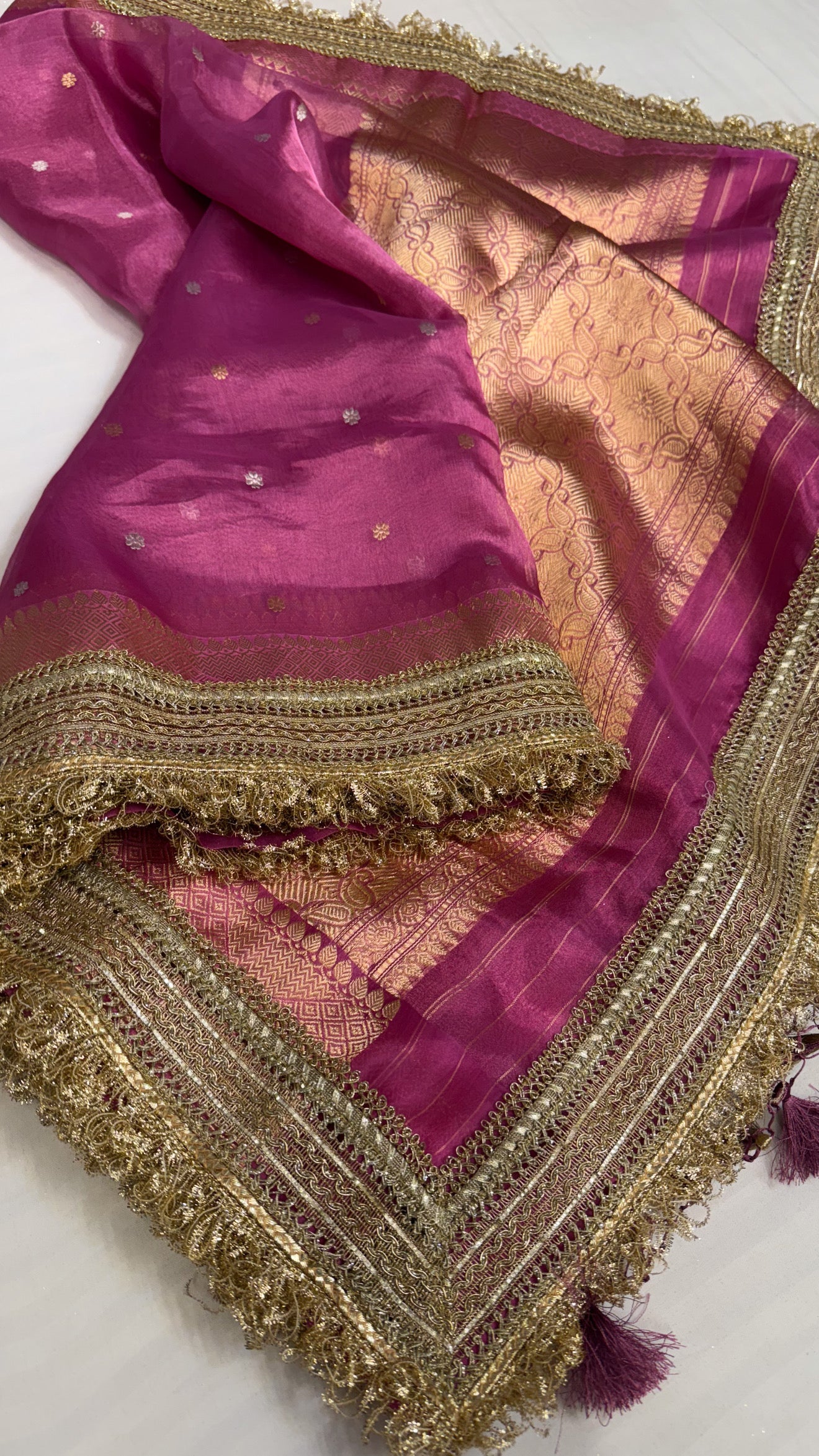 Maharani violet purple tissue silk kadhwa buti saree