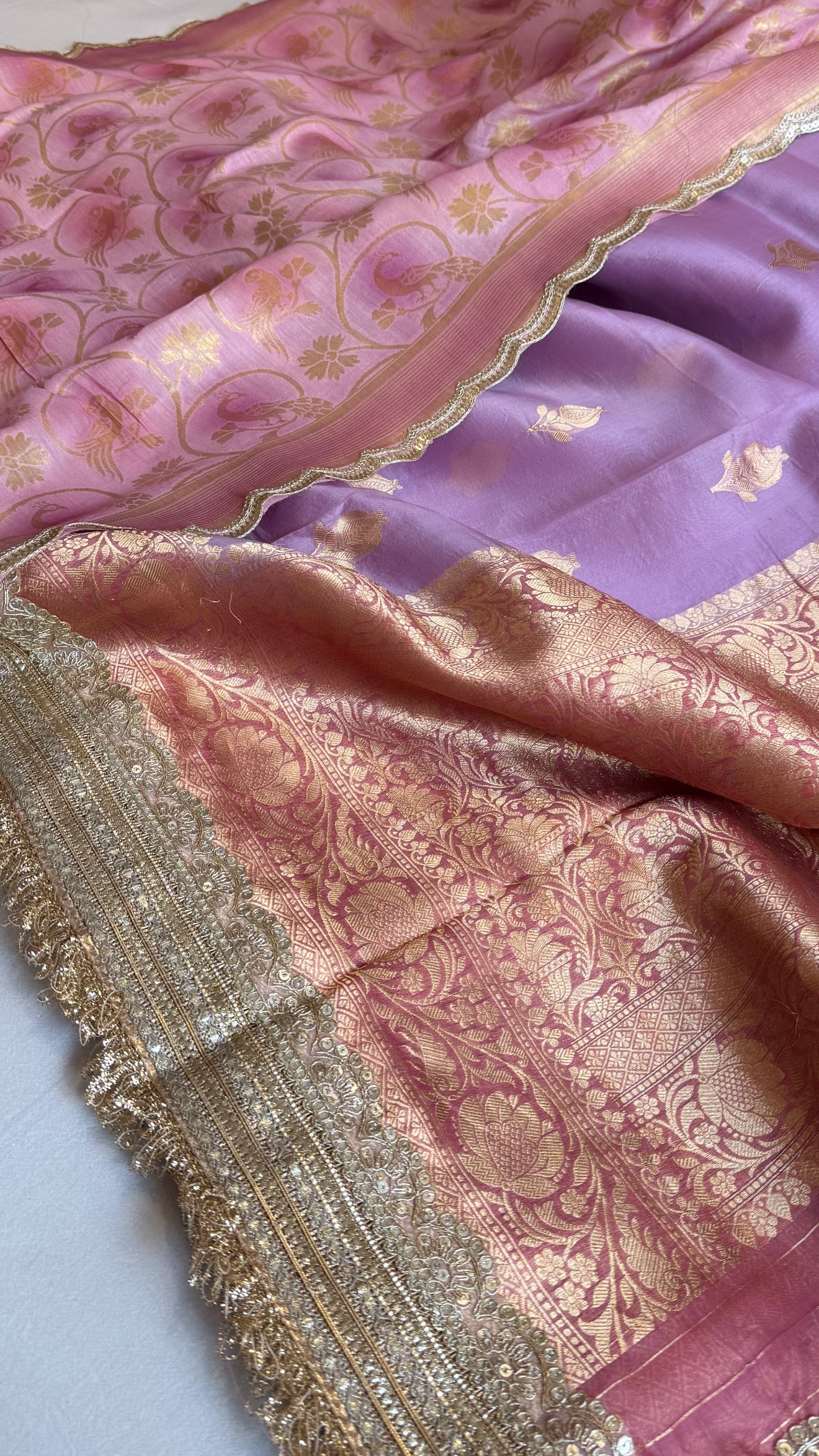 Kora silk chap dye contrast border saree paired with moonga silk duppata set