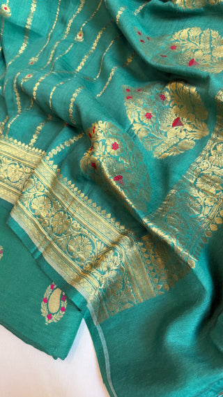 Moonga silk panna green kadhwa meenakari suit set