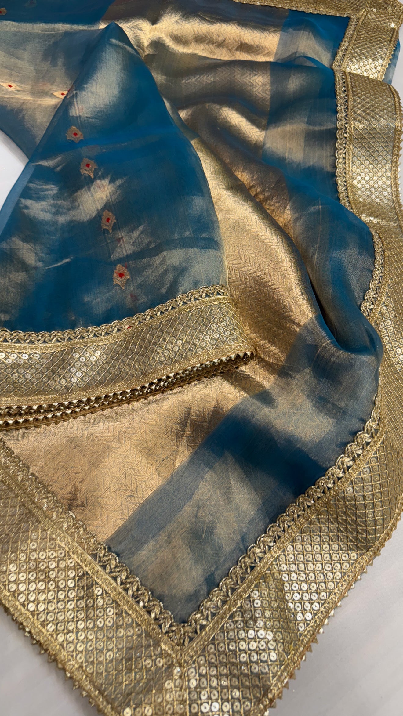 Maharani water blue tissue silk kadhwa buti saree