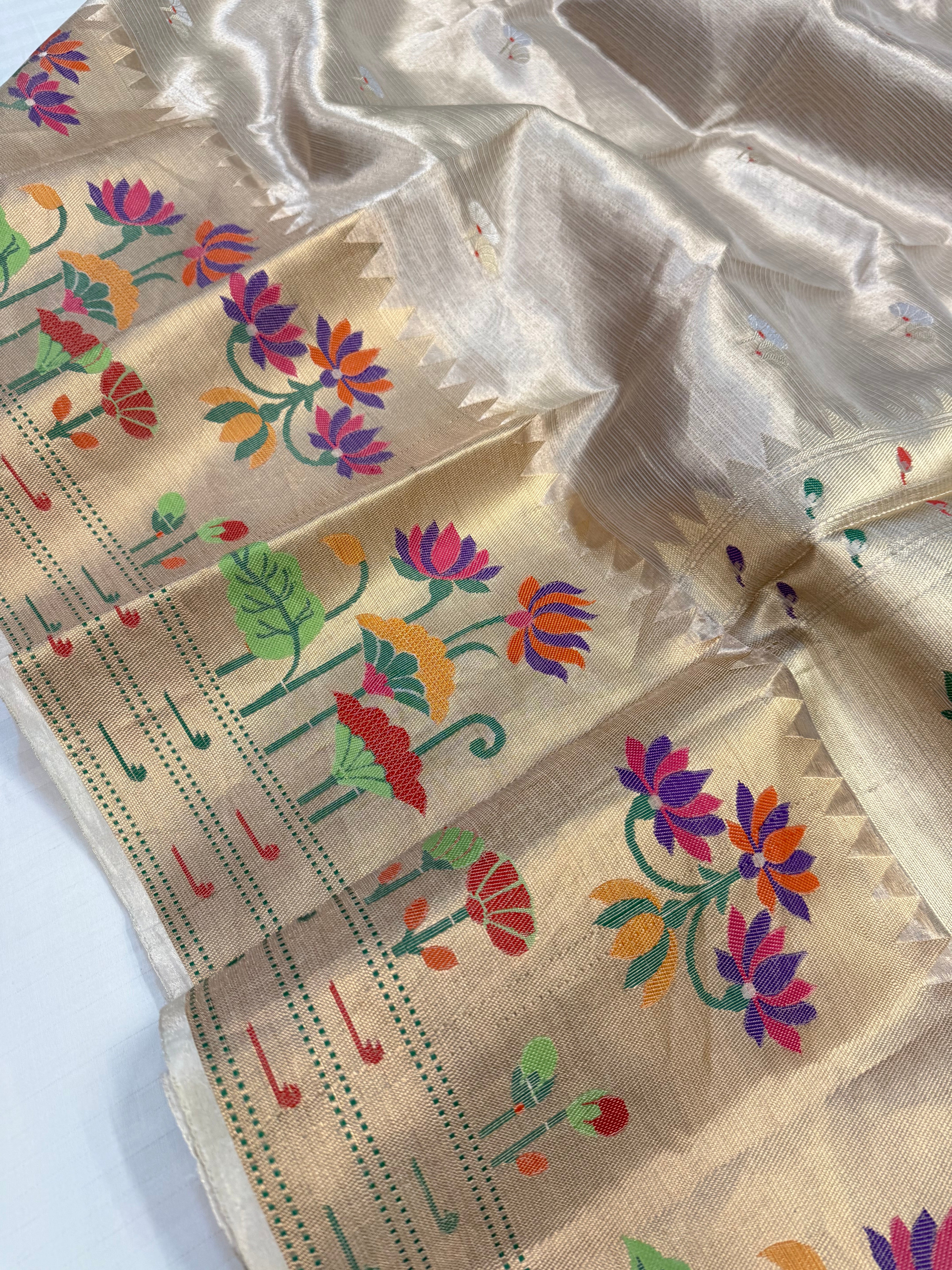 Kanjivaram tissue silk paithani border kadhwa saree