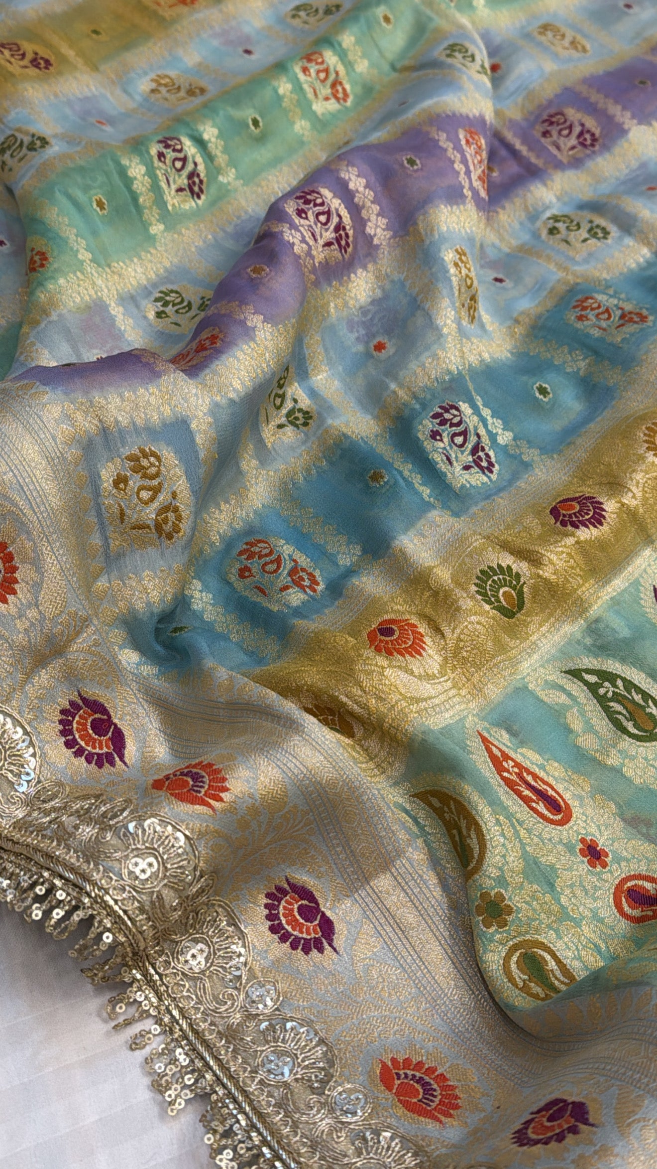 Banarasi chiffon gorgette rangkaat dye kadhwa weaving saree