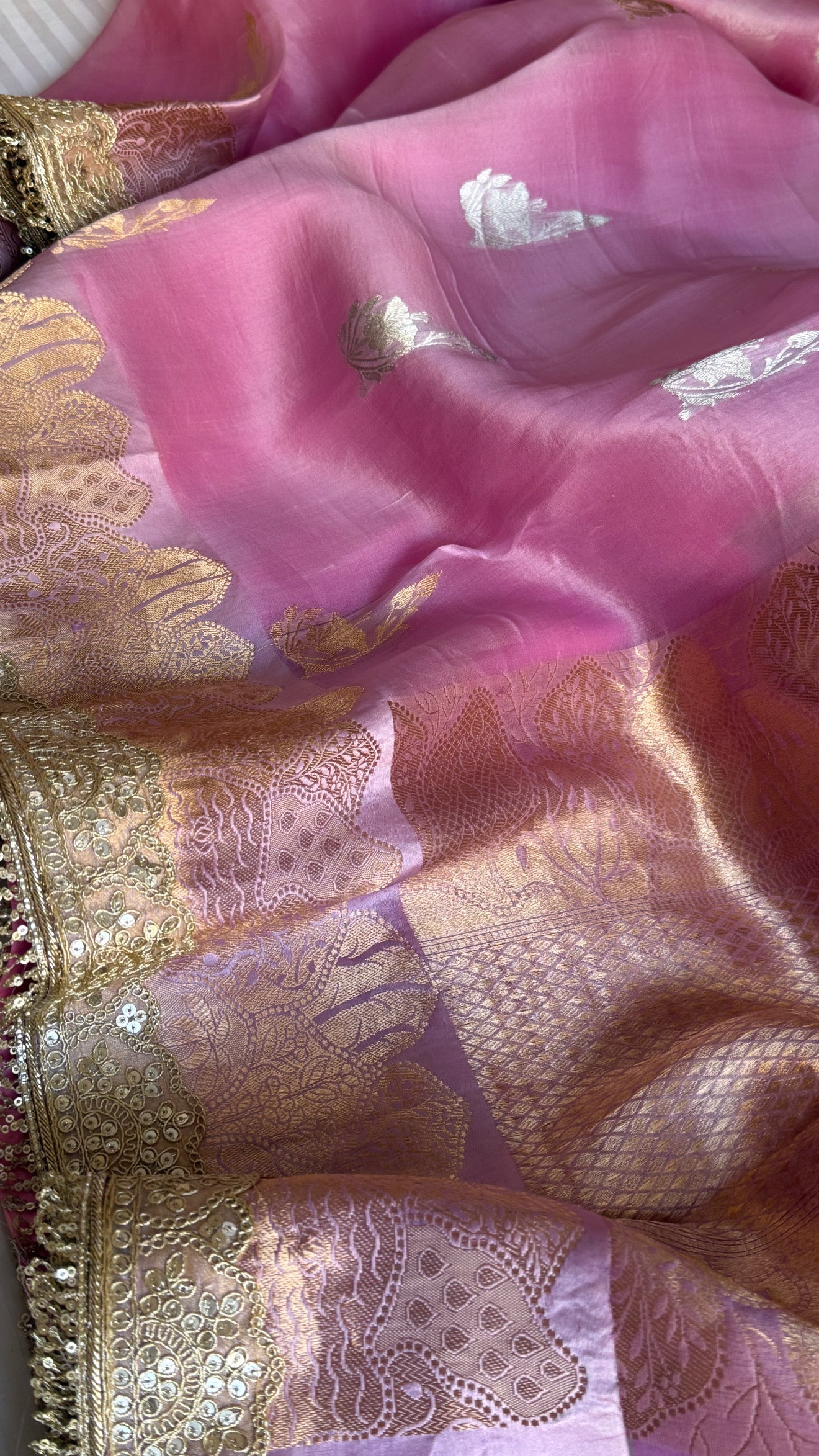 4D multicoloured rang birangi shaded kora silk kadhwa banarasi saree