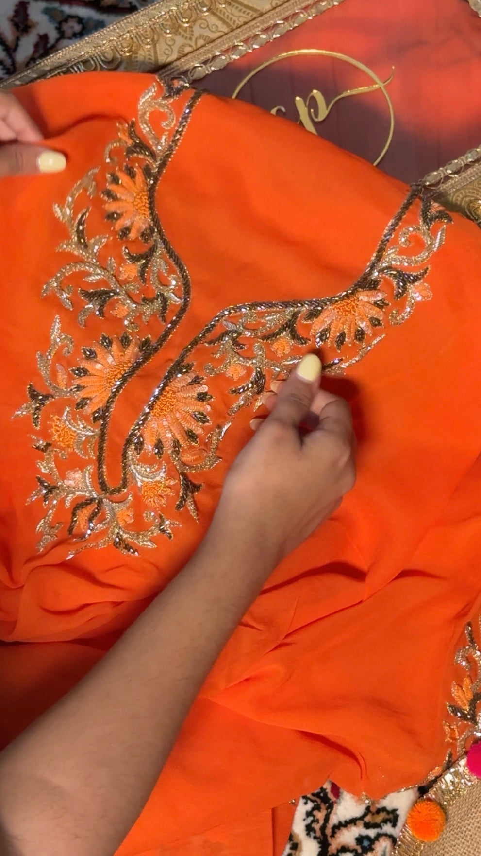 Rakhi special tangy fanta orange banarasi gorgette kadhwa suit set