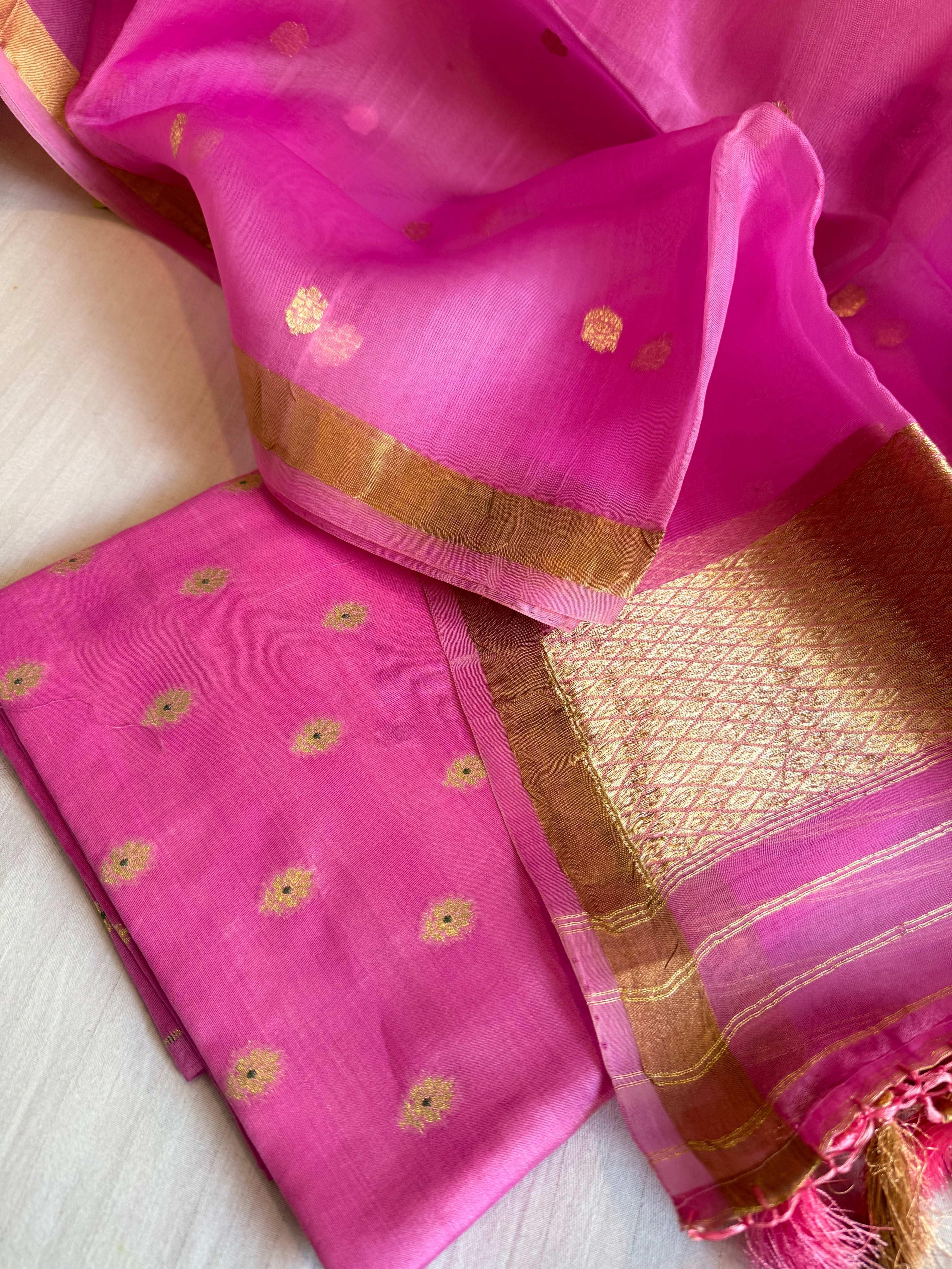 Summer suit sets - Spun chiniya silk kadhwa buti kora silk duppata suit sets