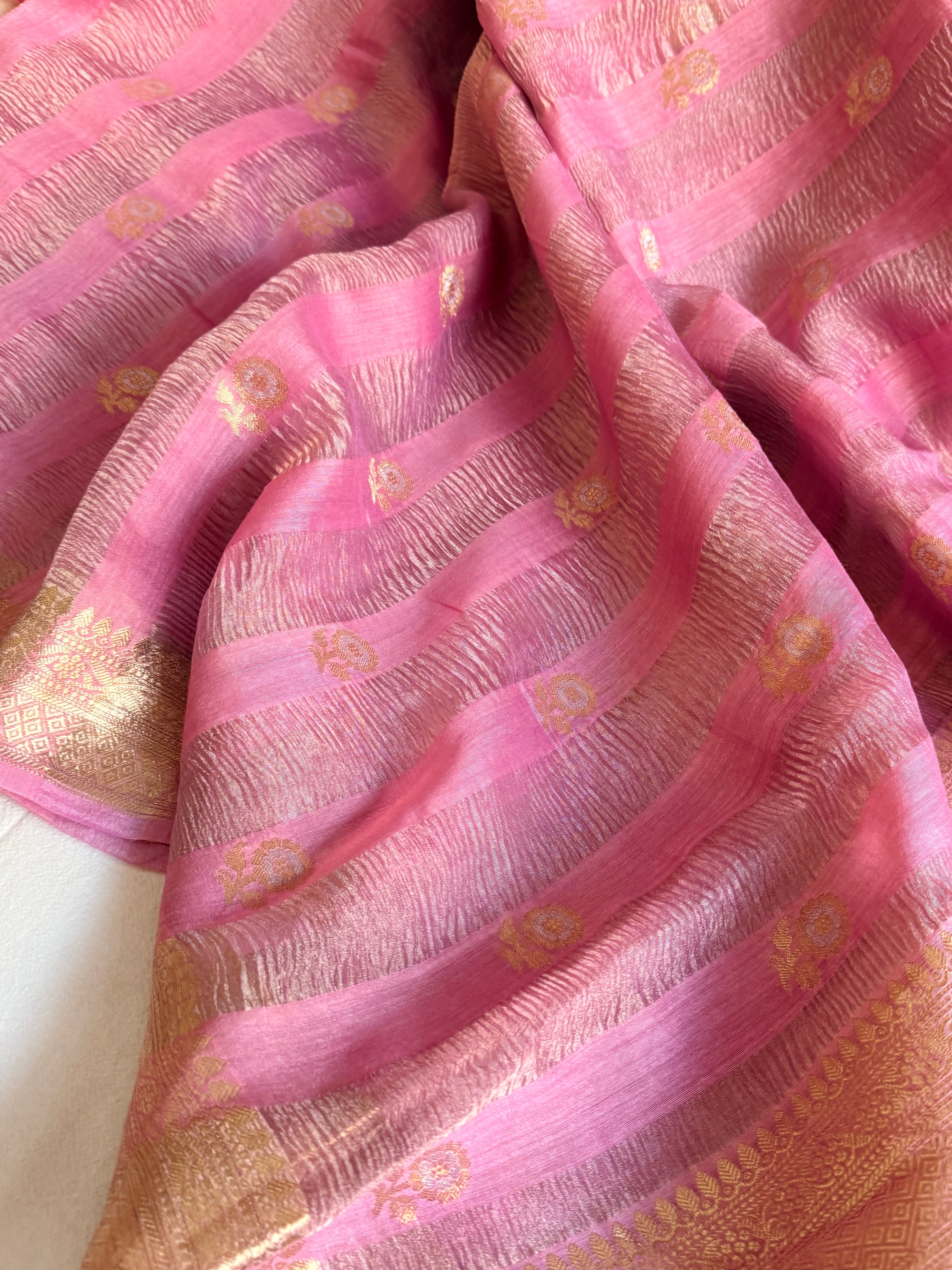 Below 10k - Crushed raw mango silk and tissue silk kadhwa border saree