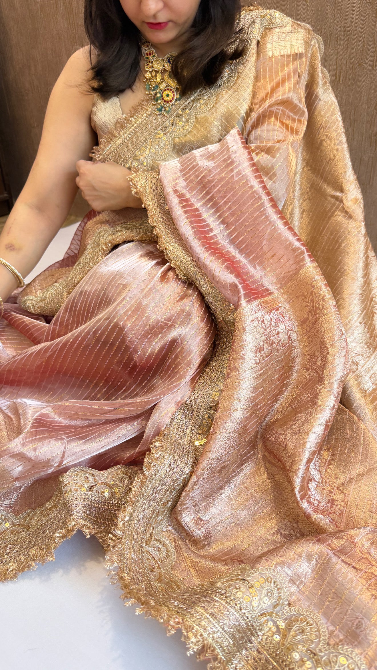 Maharani rang birangi tissue silk zari striped kadhwa saree