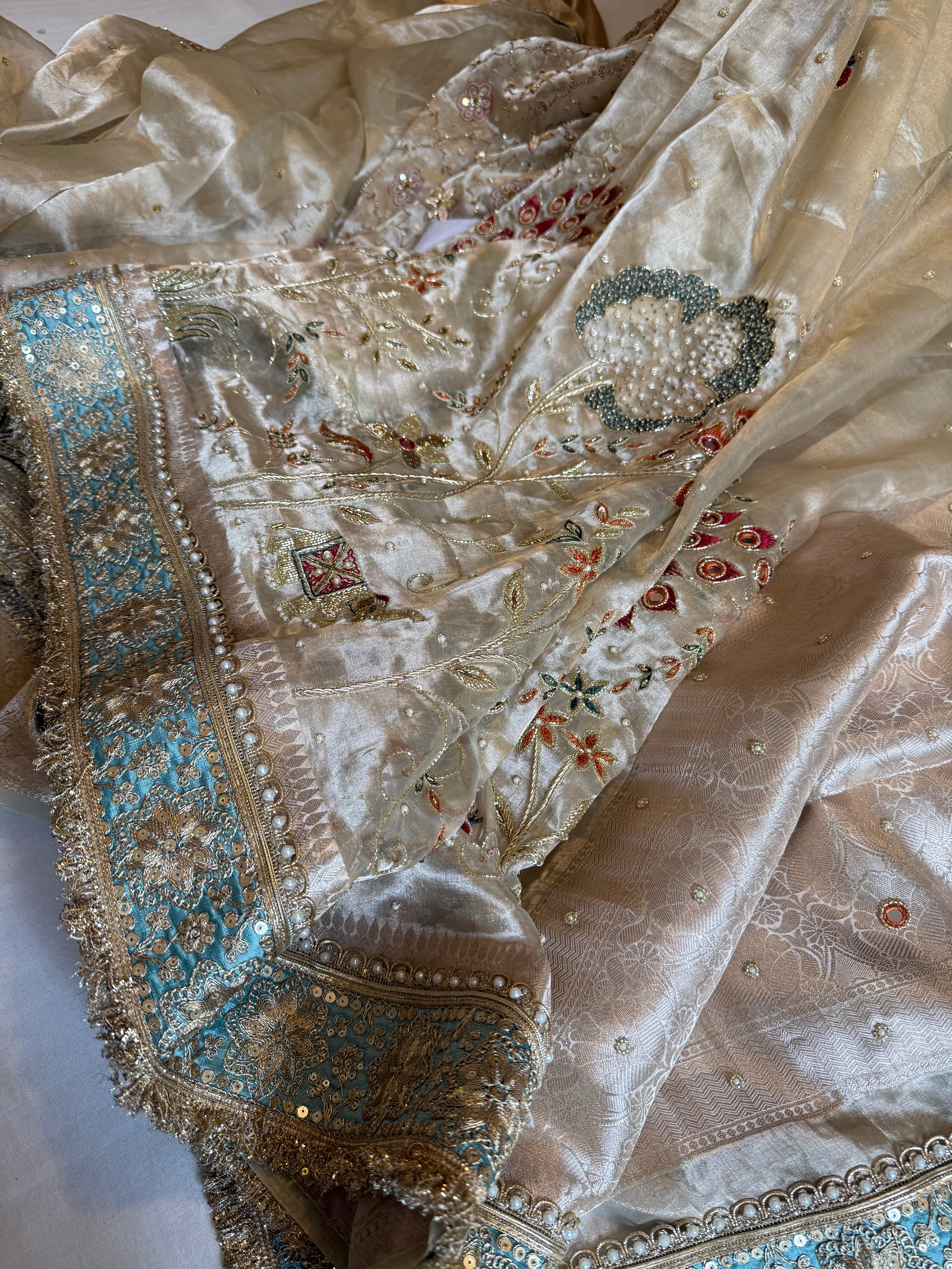 Kutchi inspired “sheesham edit” mirror work and meenakari hand embroidered saree