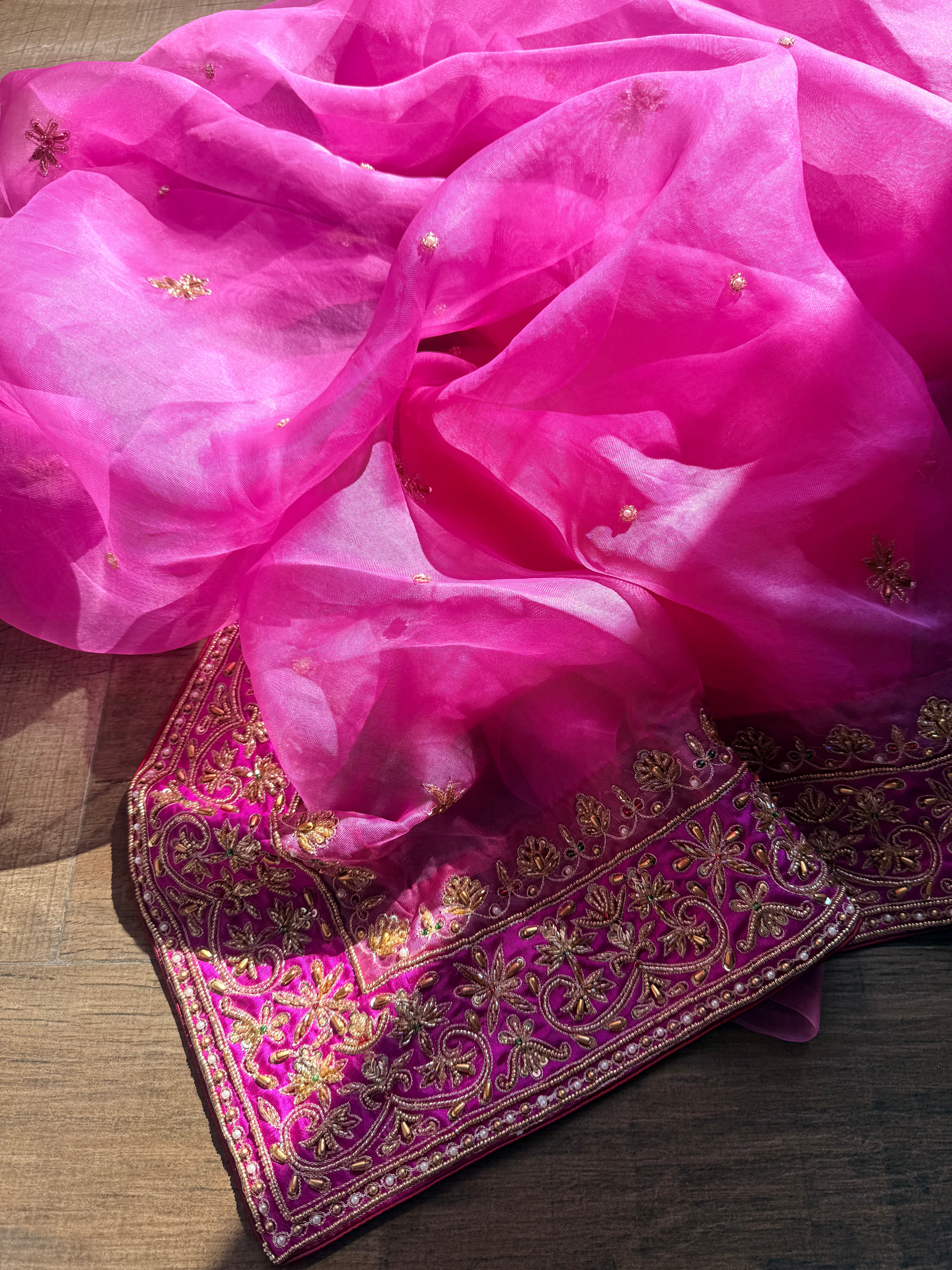 Gulab ki pankhuri banarasi kora silk hand embroidered saree