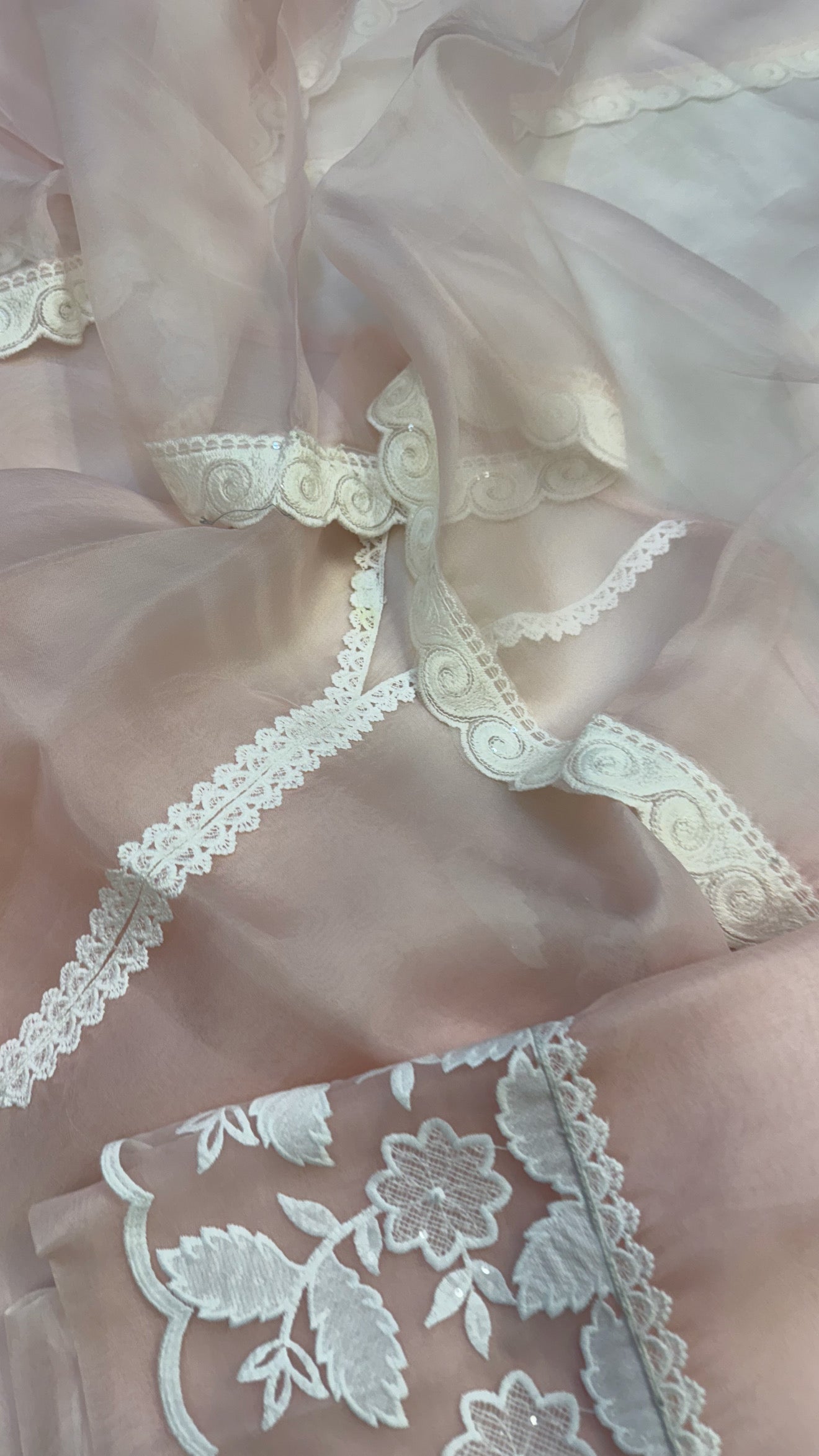 Rose pink kora silk lacework kadhwa suit set