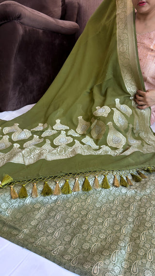 Mehendi green moonga brocade suit set