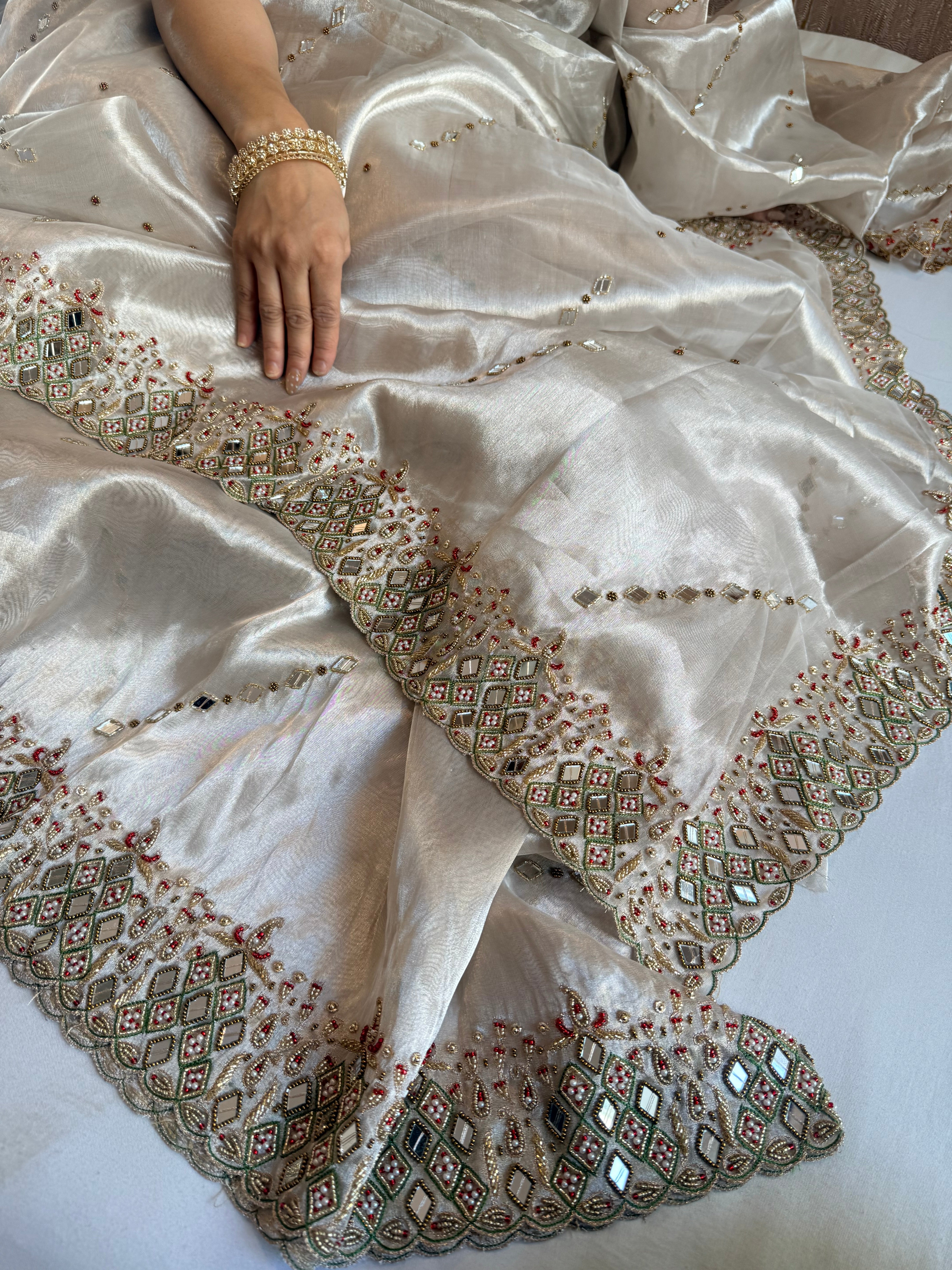 Jheel edit tissue silk diamond hand embroidered kadhwa saree