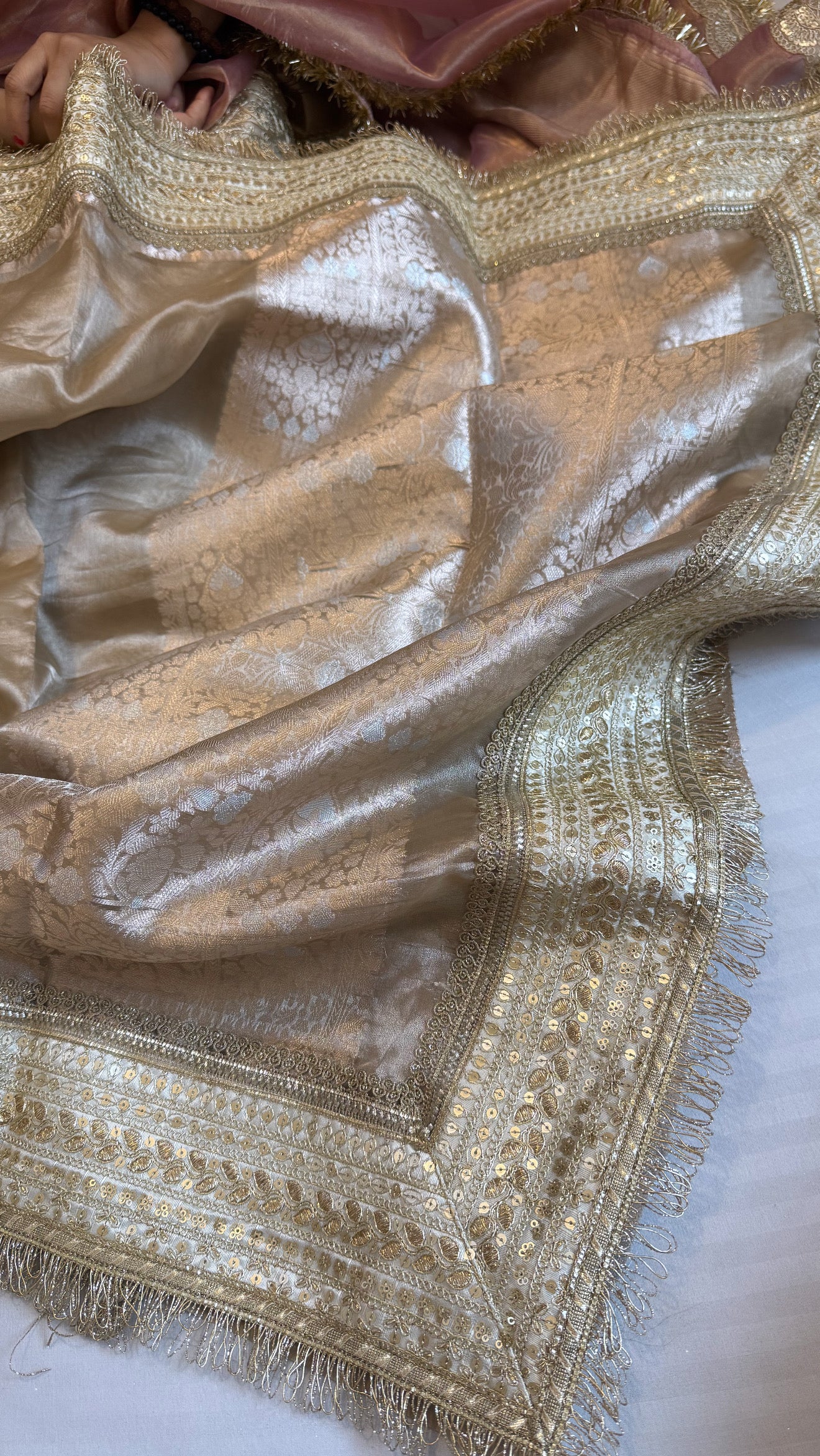 Maharani sage green tissue silk kadhwa gotapatti saree