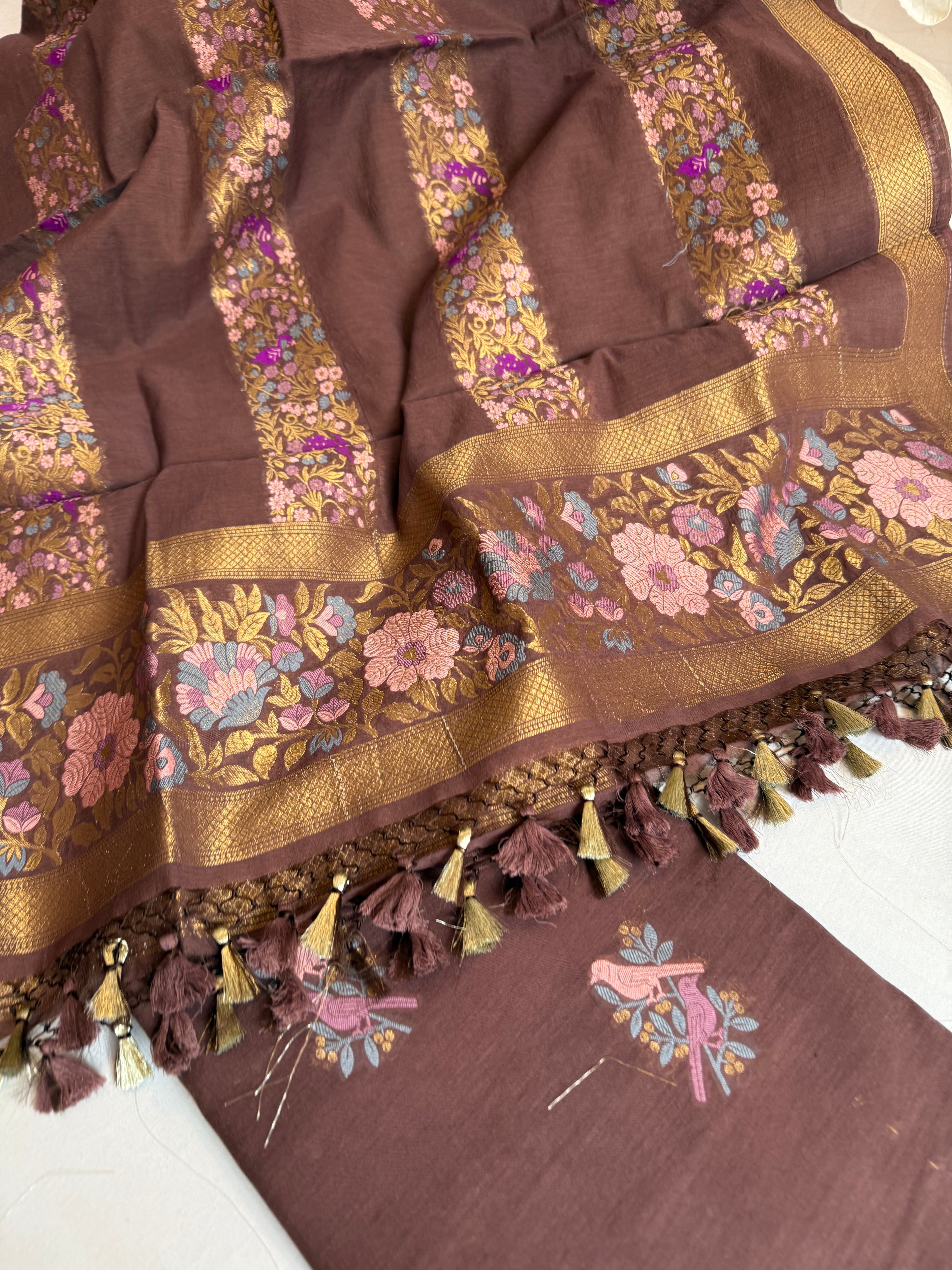 Banarasi cotton resham meenakari suit set