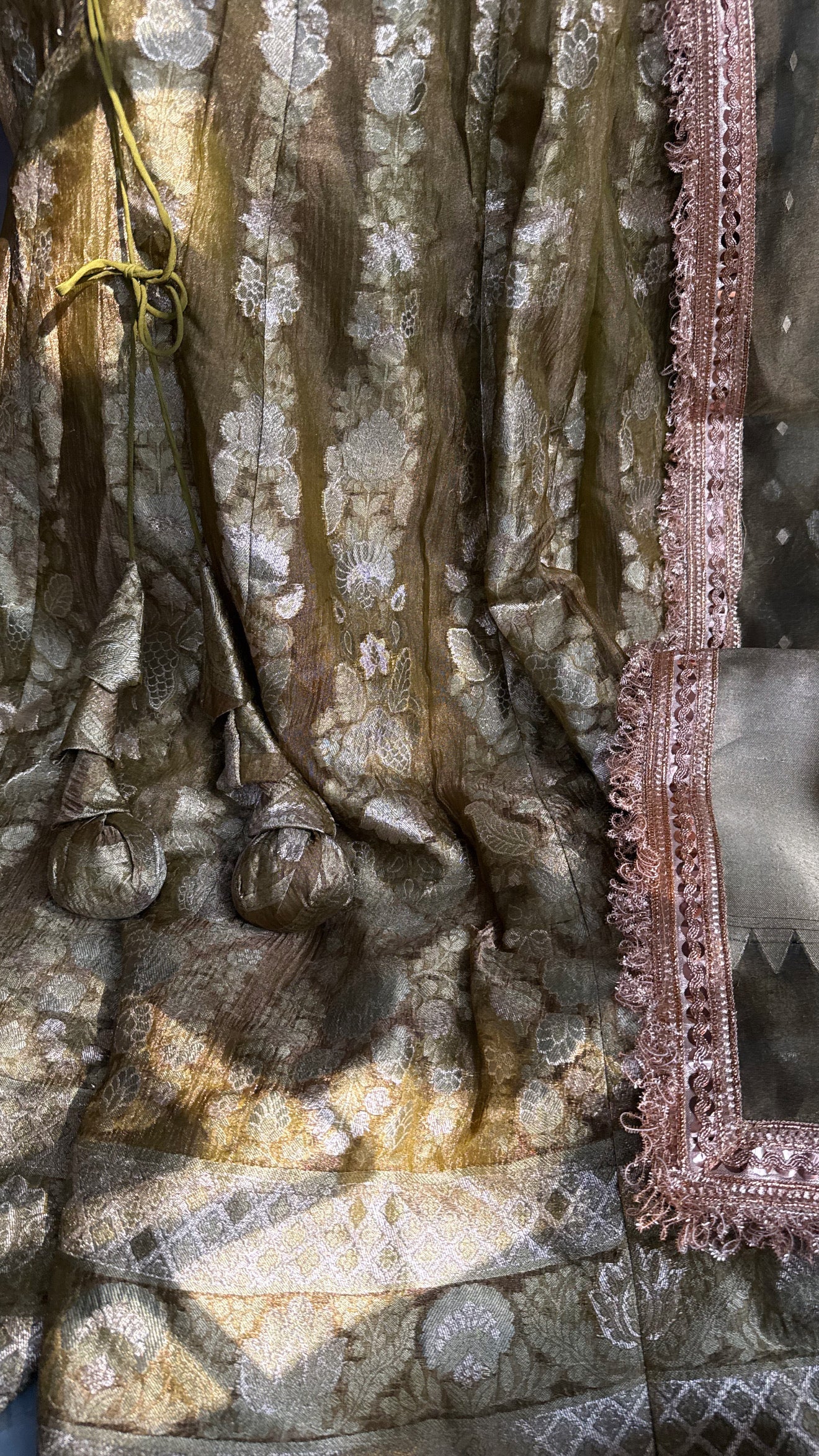 Deep mehendi green tissue silk kali wala lehenga set