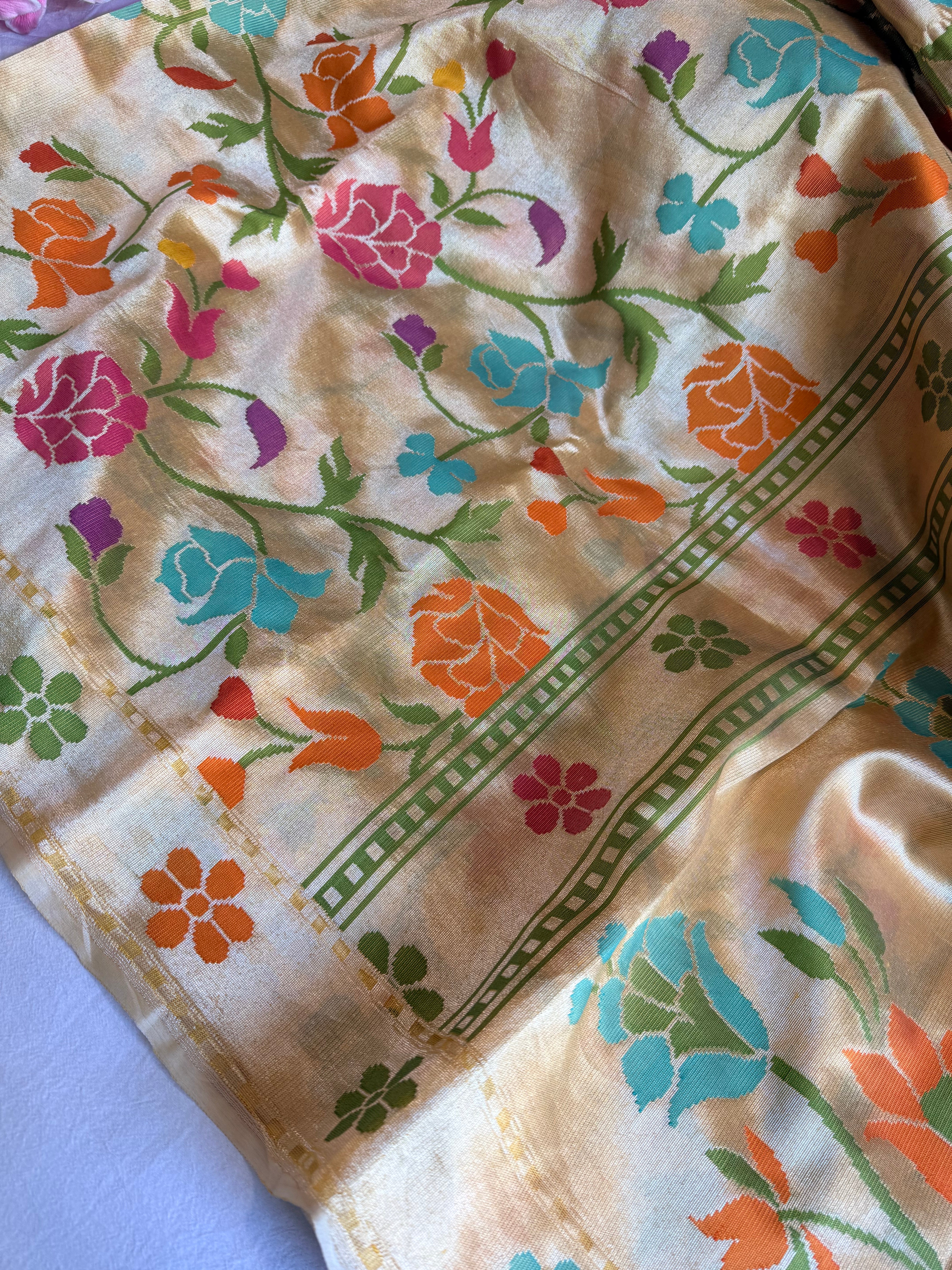 Silk net tissue - Banarasi kanjivaram gold tissue silk net kadhwa paithani saree