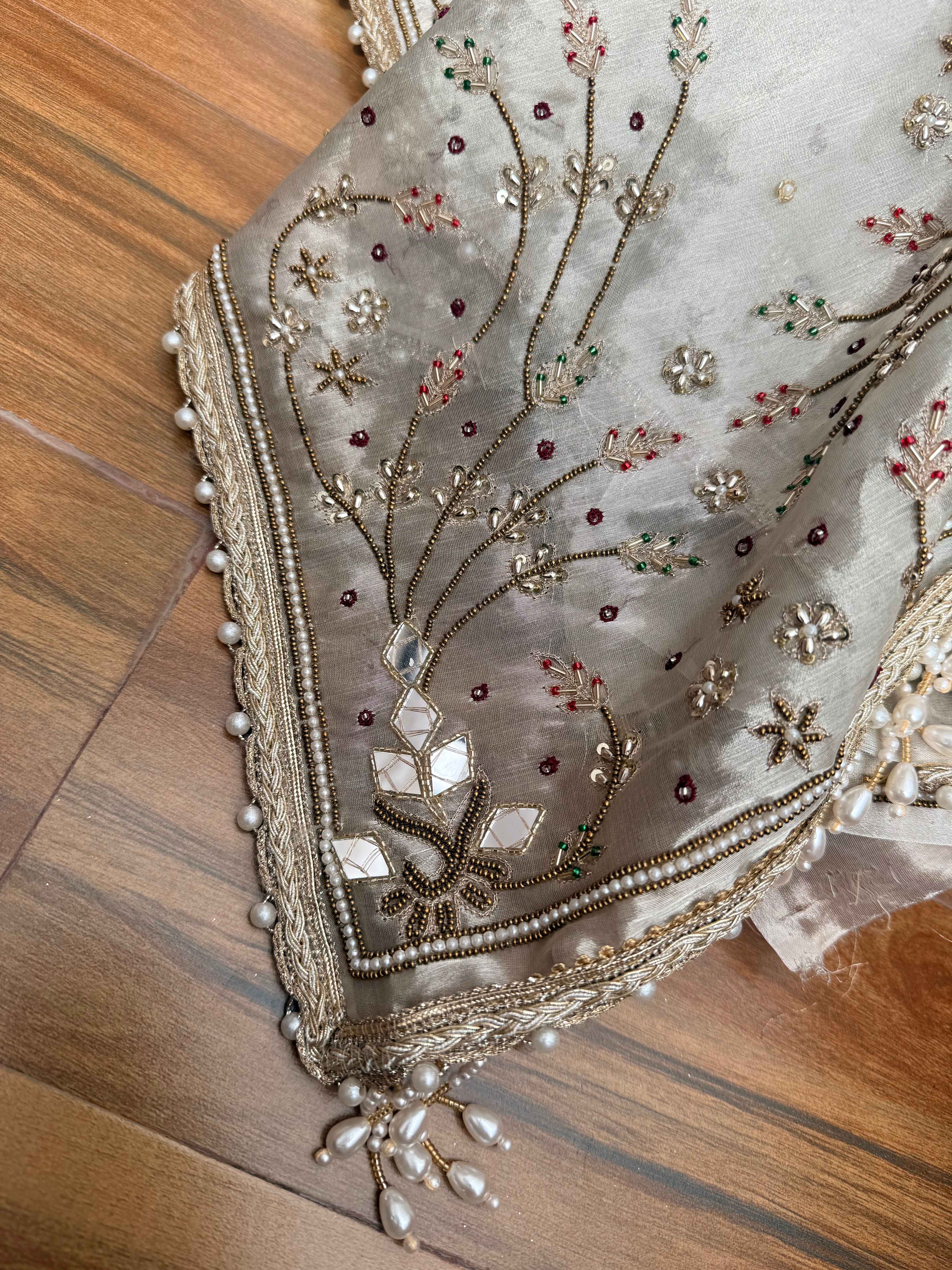 Tyohaar edit - Diamond tissue silk mirror and zardozi work hand embroidered saree
