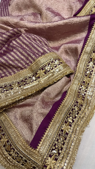 Moonga crushed tissue silk brinjal purple saree