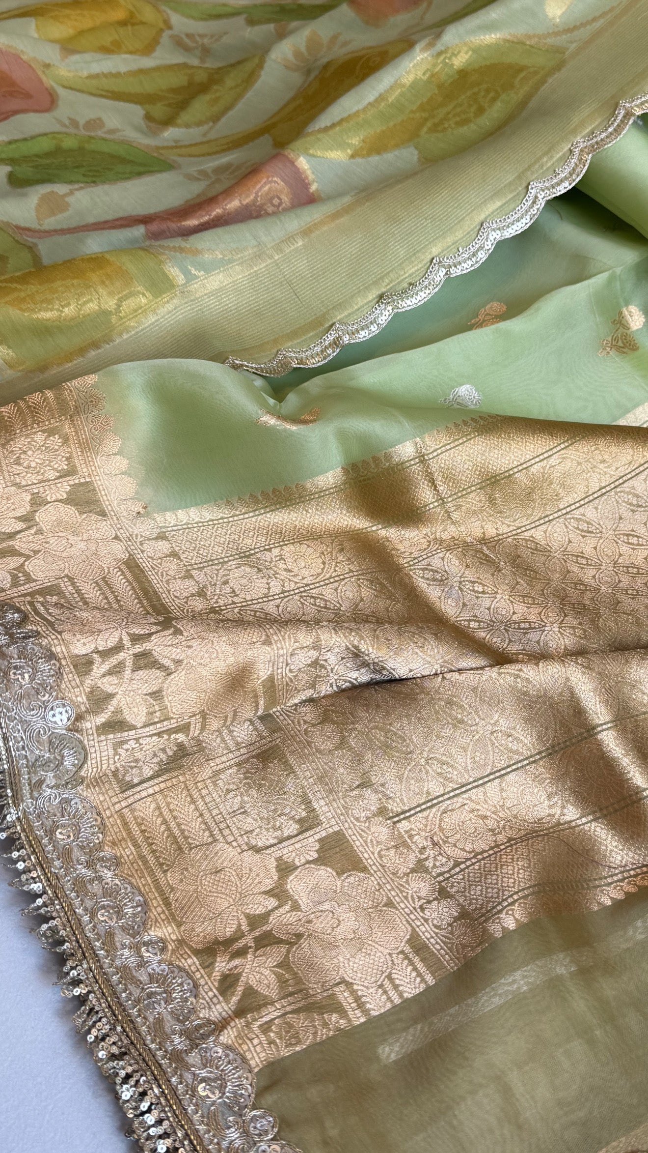 Kora silk chap dye contrast border kadhwa saree paired with moonga silk duppata sets