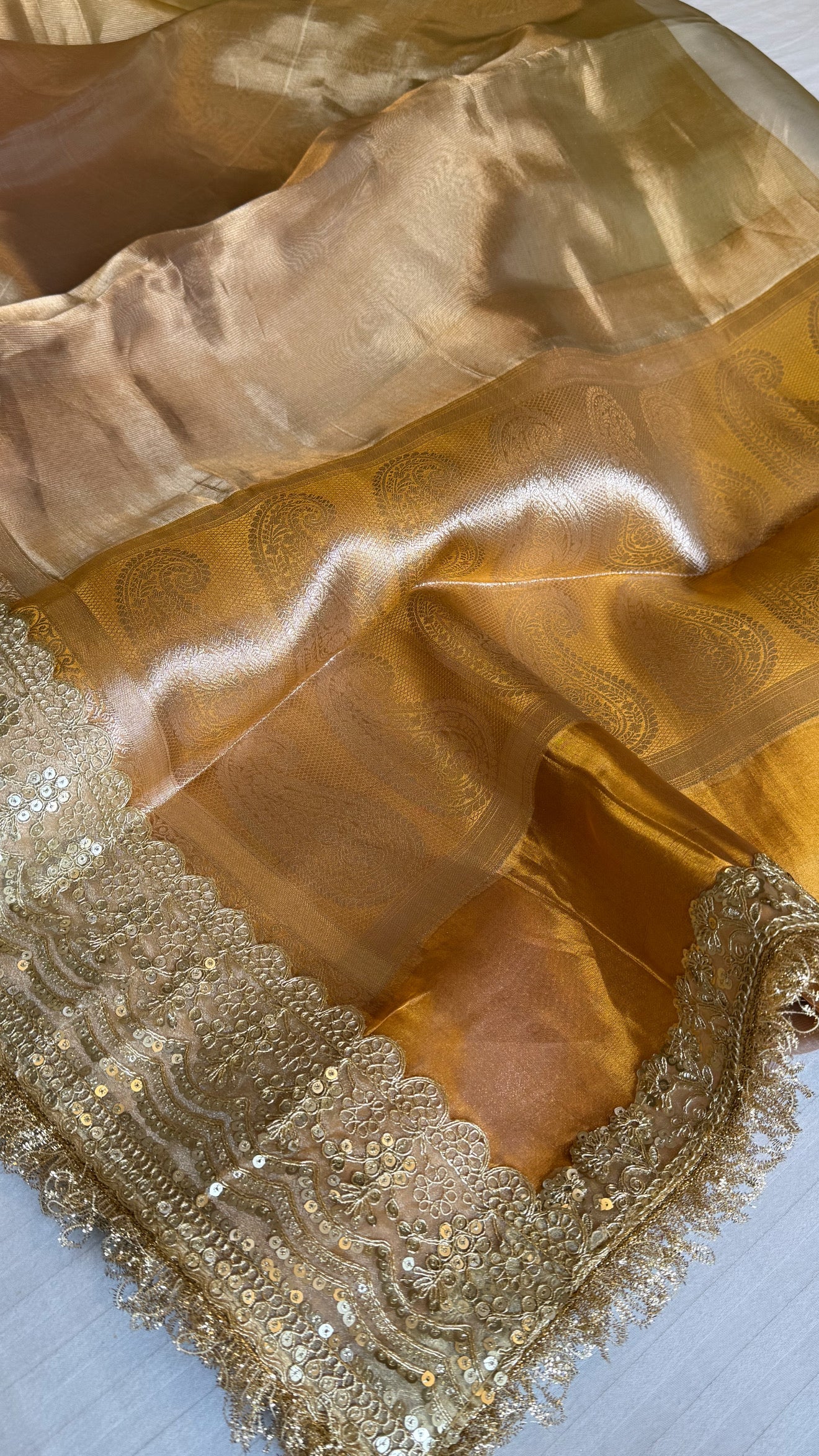 Earthy shades of rang birangi maharani tissue silk kadhwa saree
