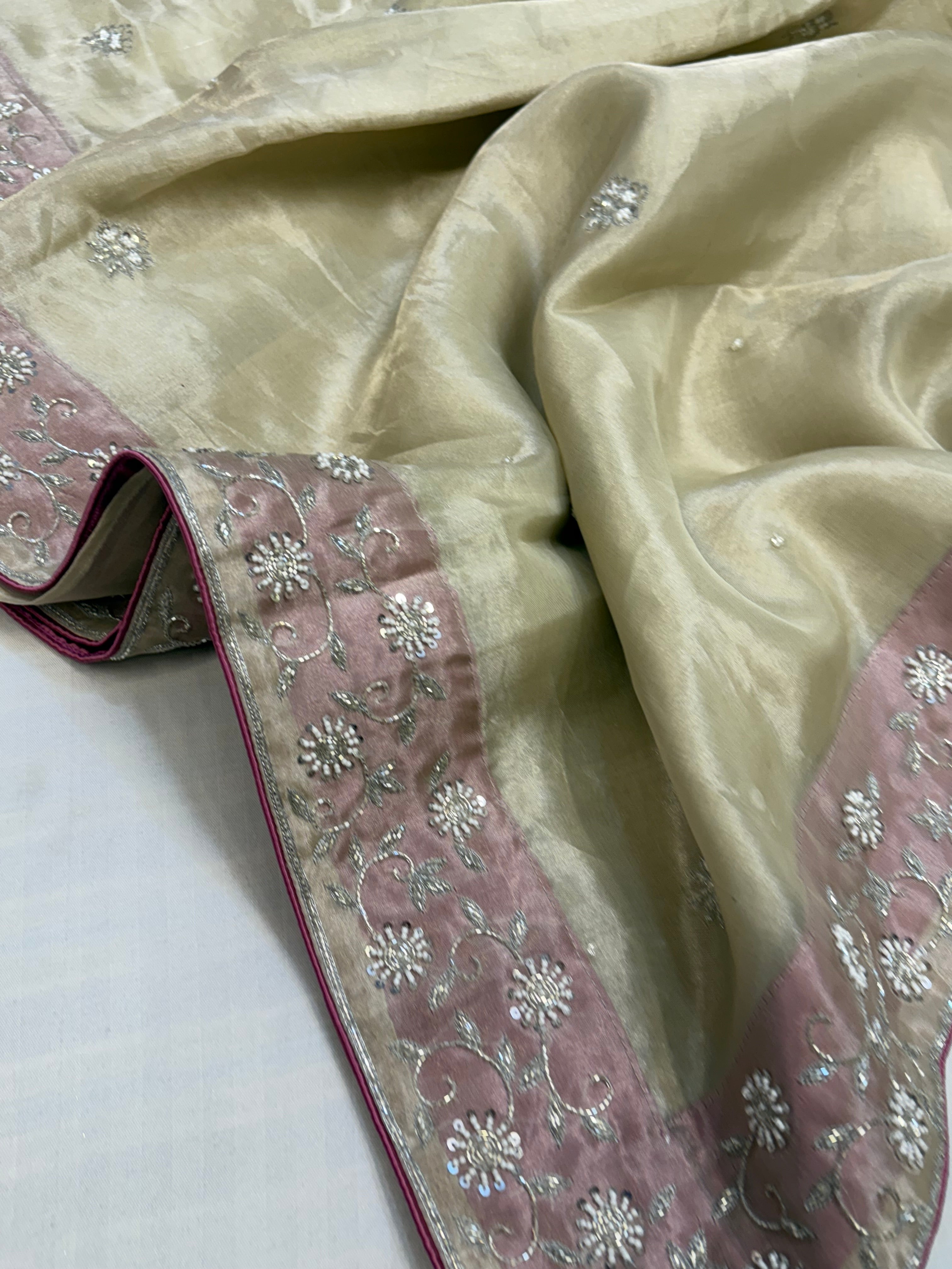 Heere aur moti edit - Ivory pearl work diamond tissue silk heavy hand embroidered saree