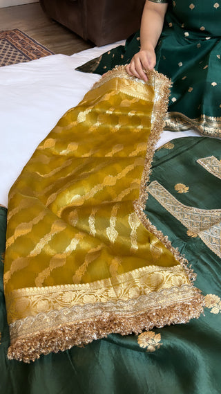 Bottle green-gold heeramandi suit sets