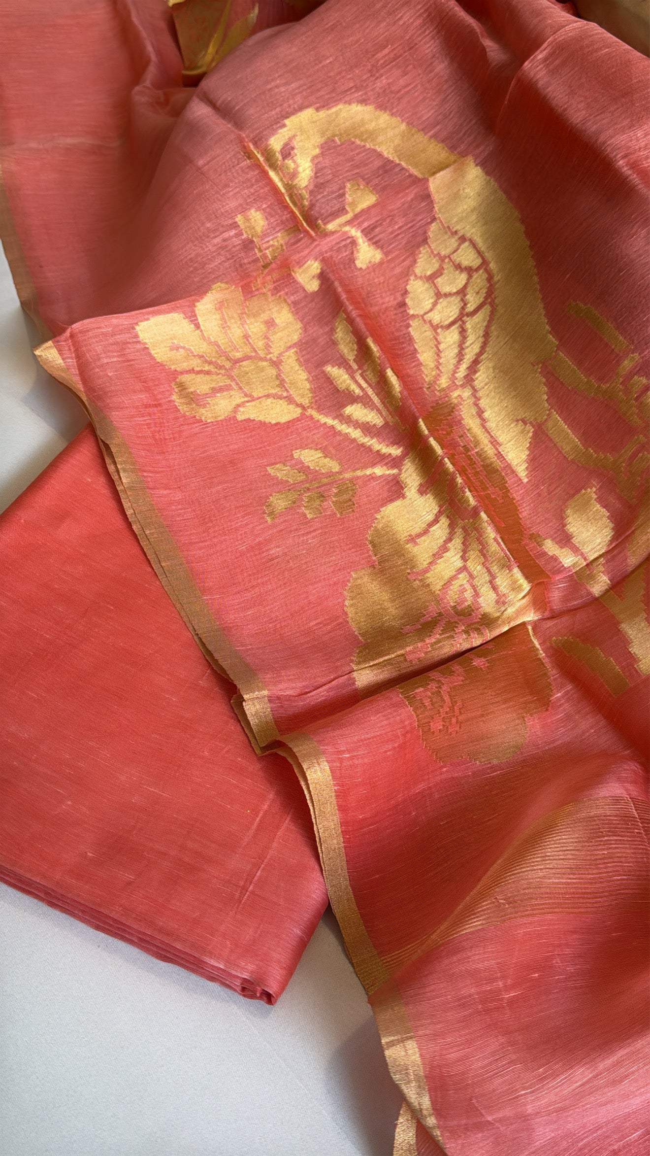 Vivah edit - Peachy peach linen gorgette kadhwa weaving suit sets