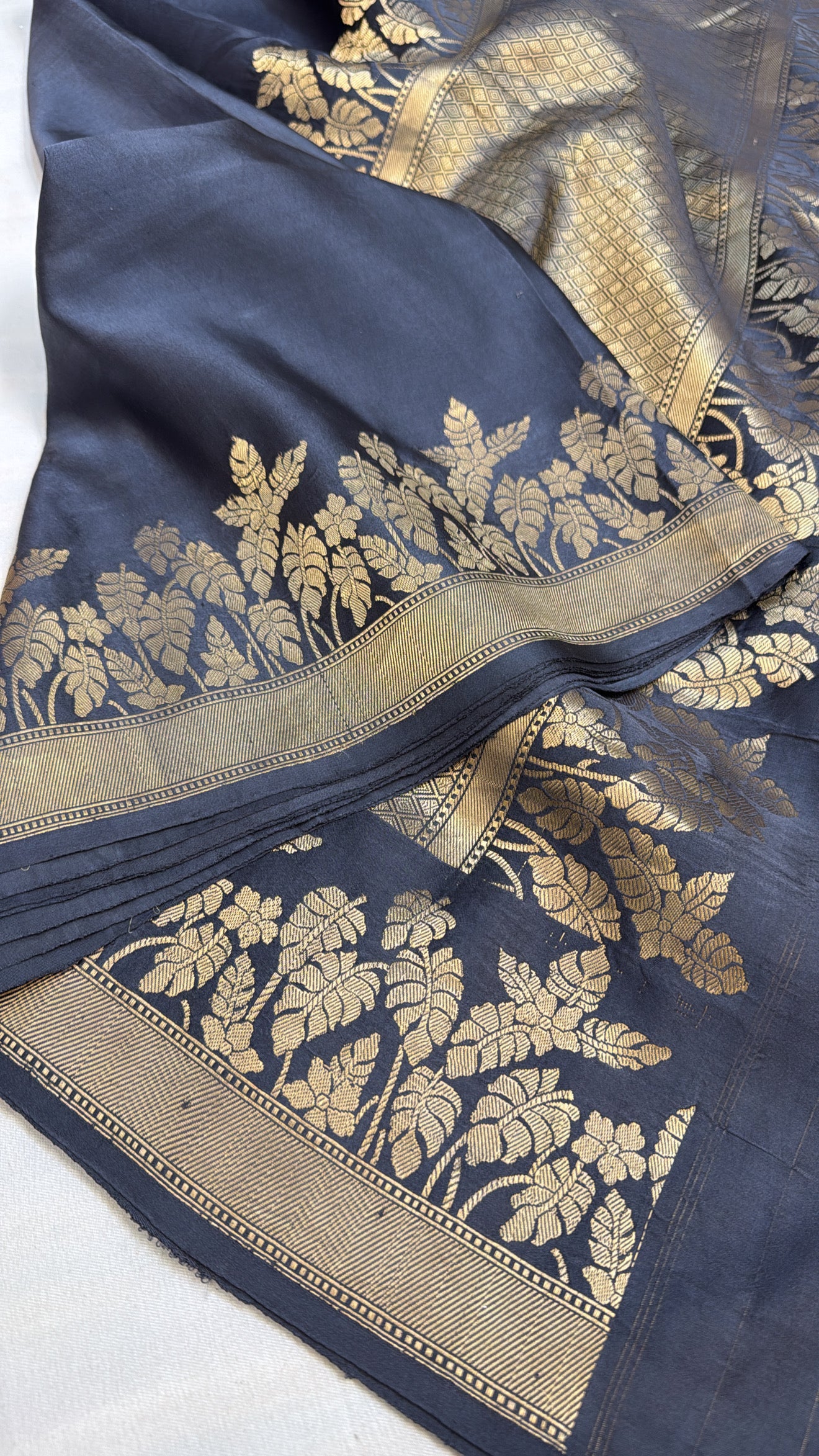 Mashru satin silk english blueish-grey shade banarasi saree