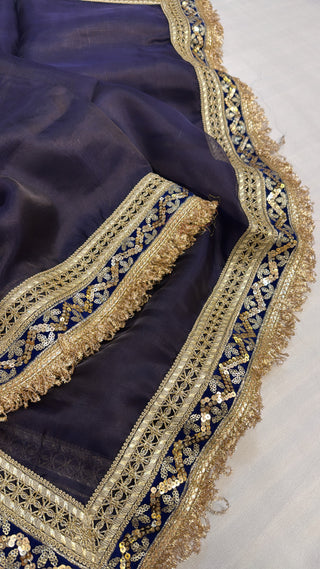 Maharani navy blue tissue silk saree