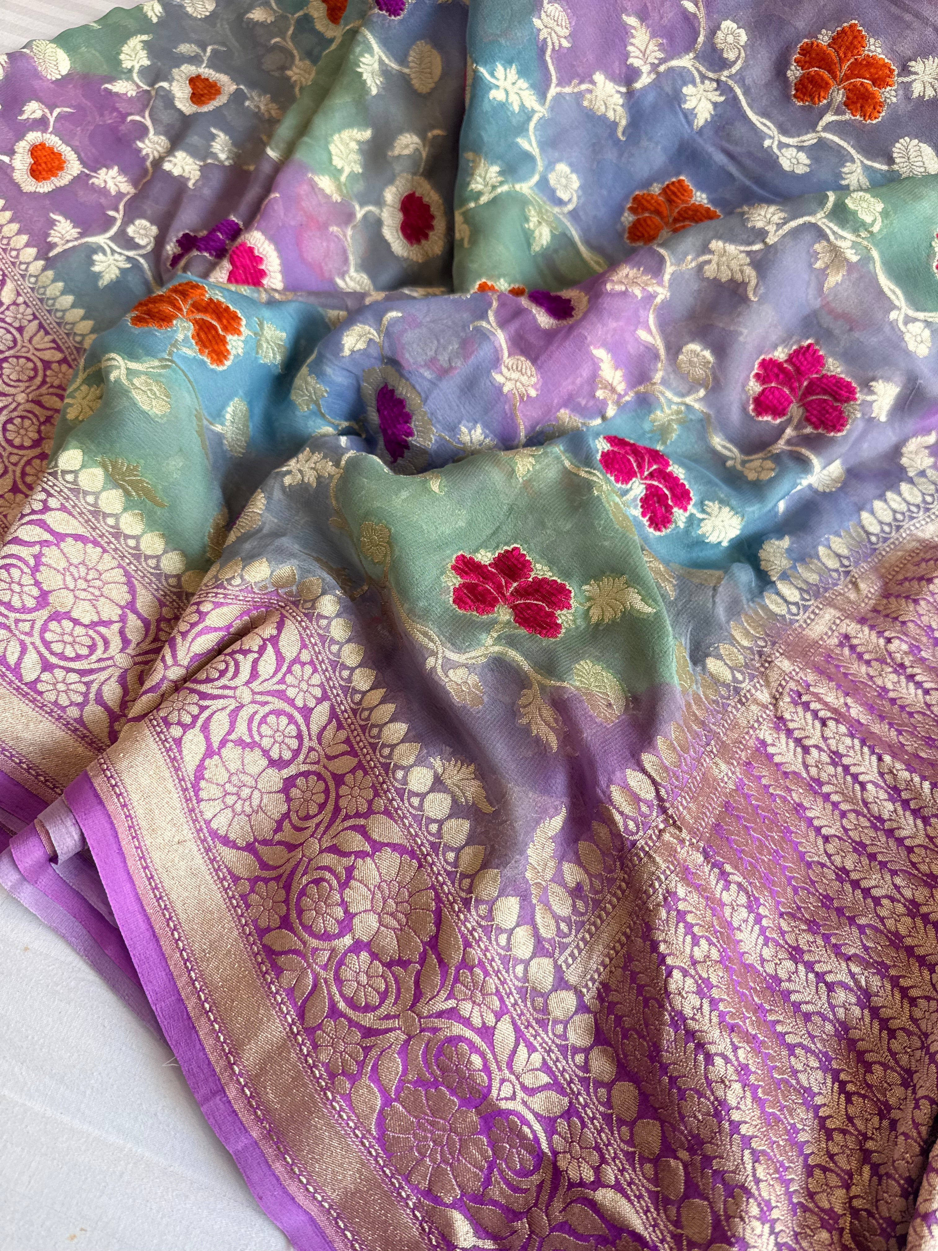 Fusion edit - Banarasi gorgette velvet meenakari kadhwa saree