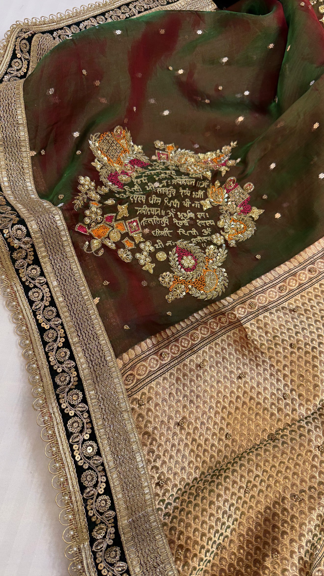 Cocktail wali saree - Mehendi green tissue silk dhup chao effect saree