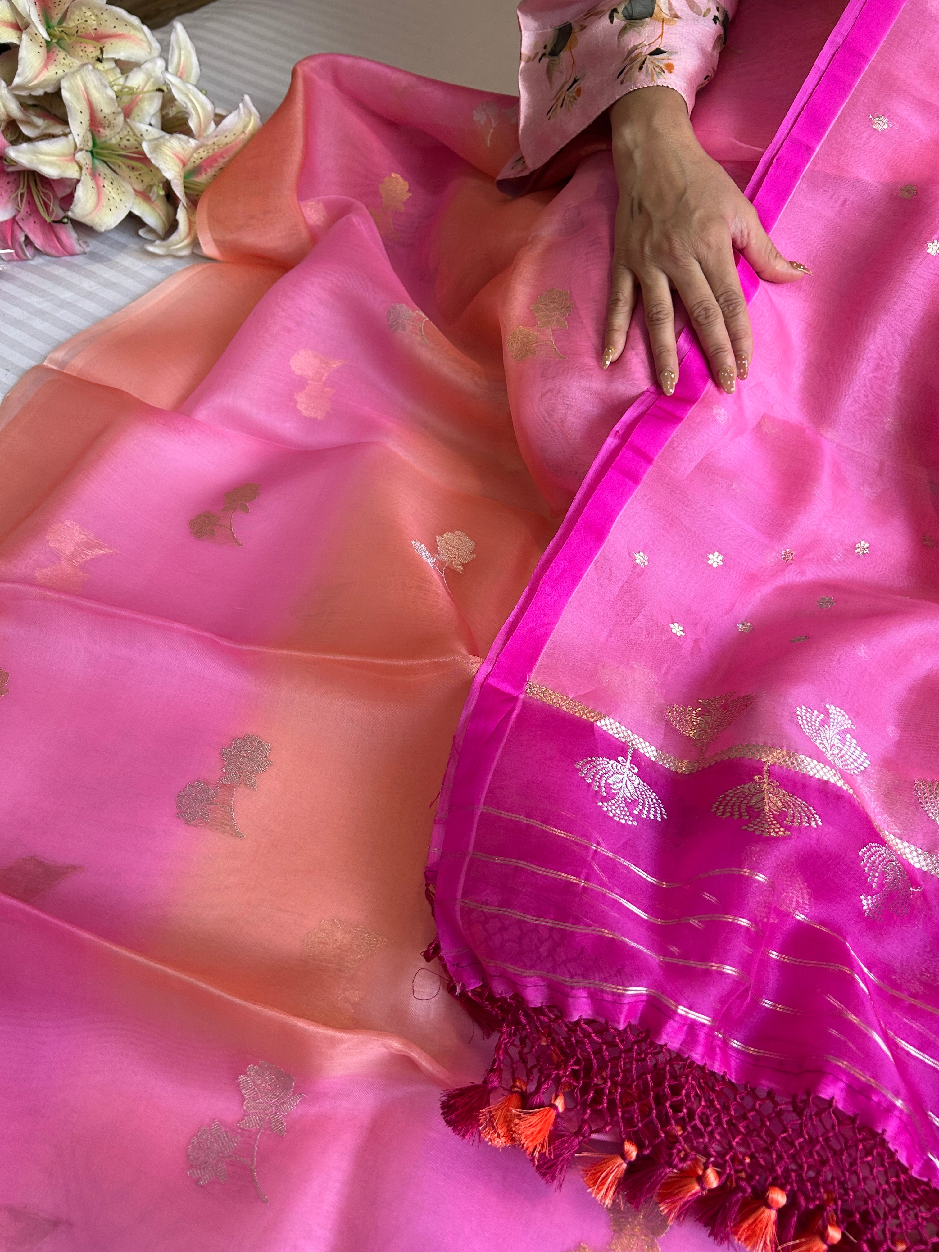 Rainbow dye banarasi kora silk kadhwa buti suit sets